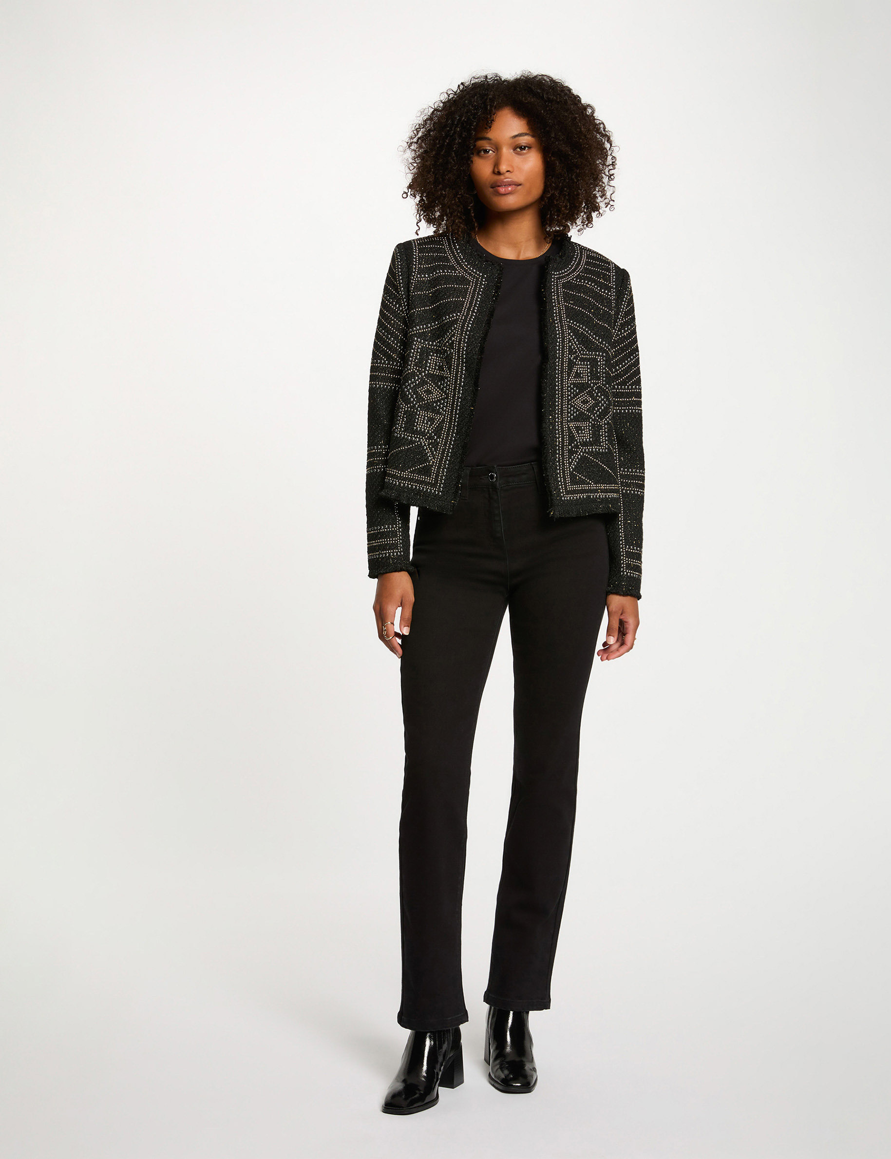 Veste droite cloutée noir femme