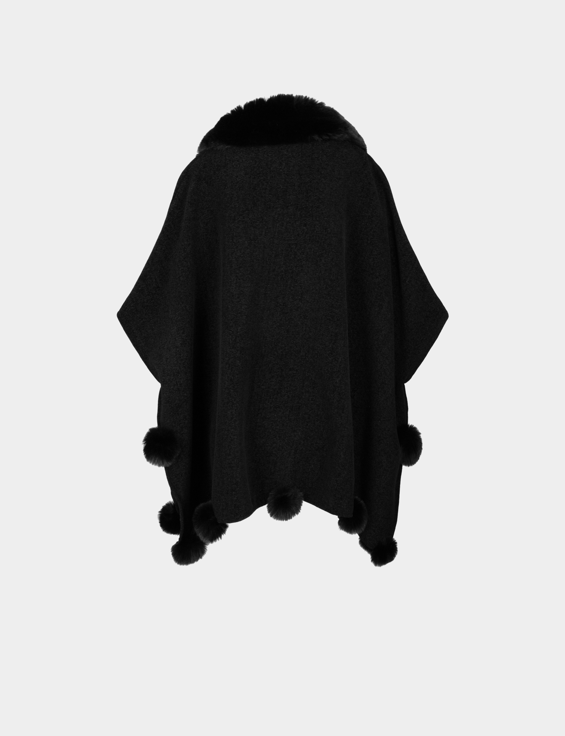 Poncho met pompons zwart vrouw