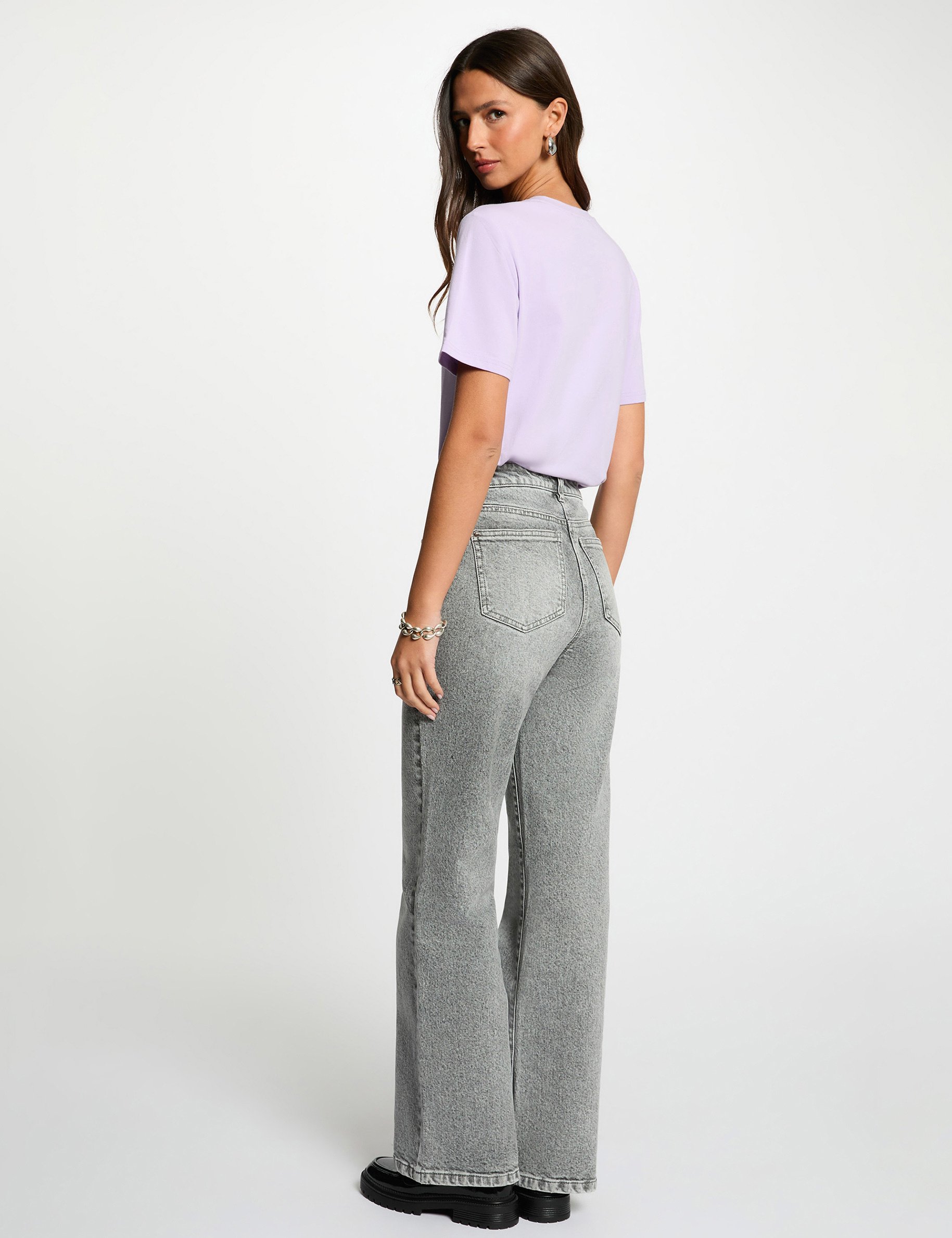 T-shirt met strass en korte mouwen mauve vrouw