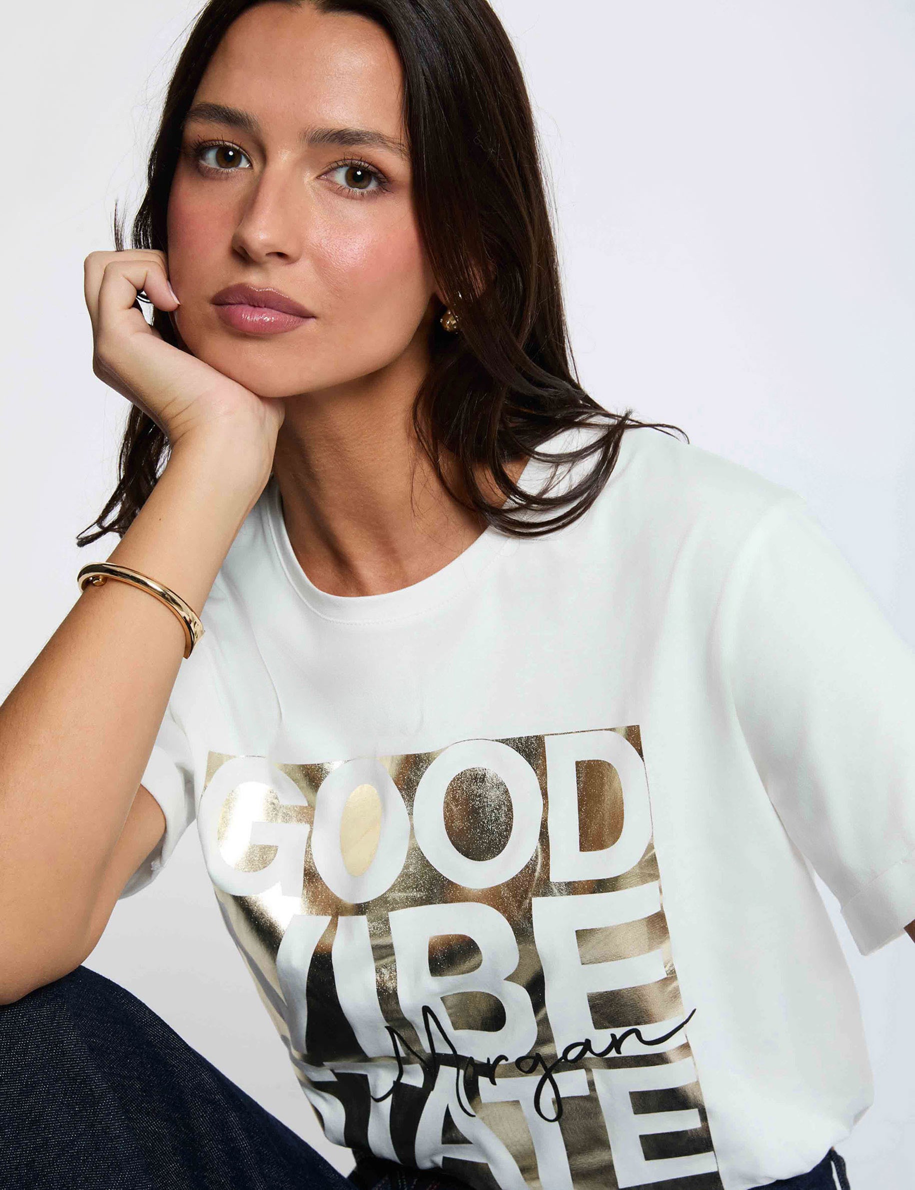 T-shirt col rond blanc femme