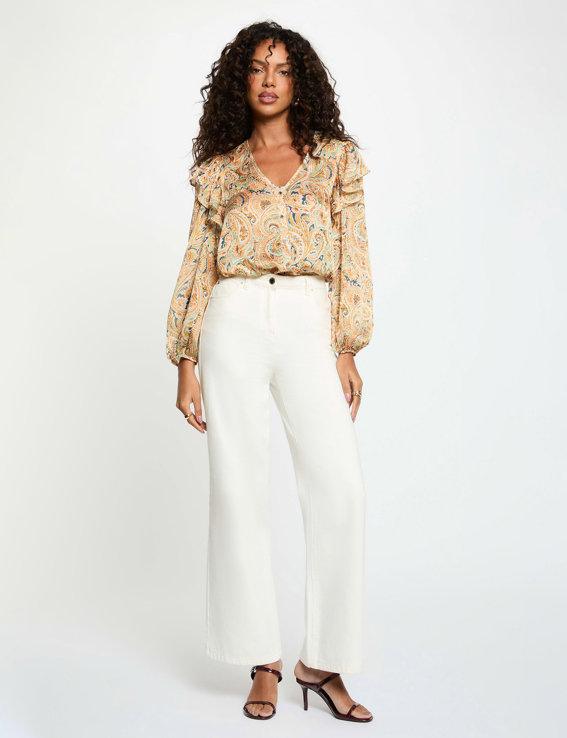 Chemise ajust&eacute;e col v multicolore femme