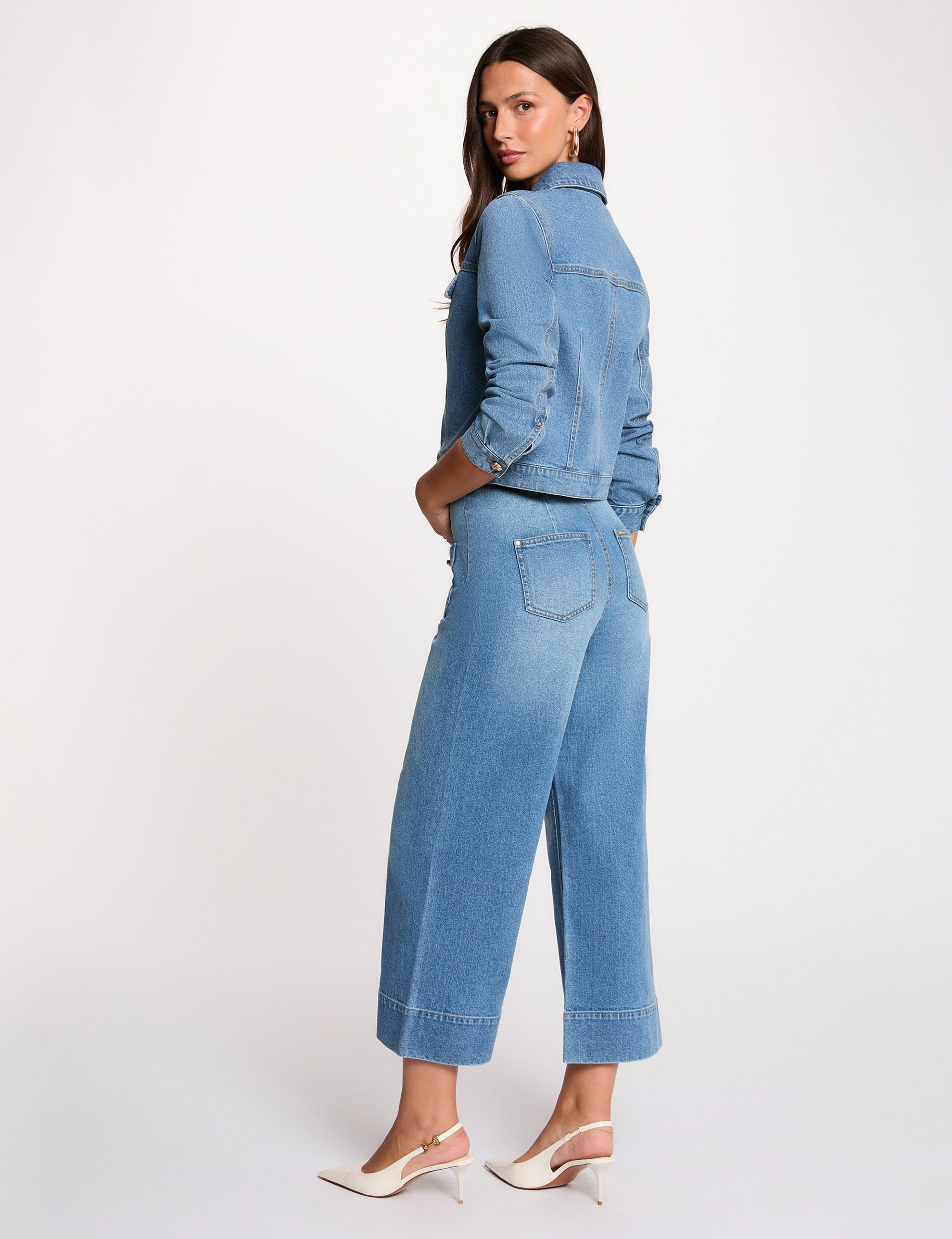 Jean large taille haute denim stone femme