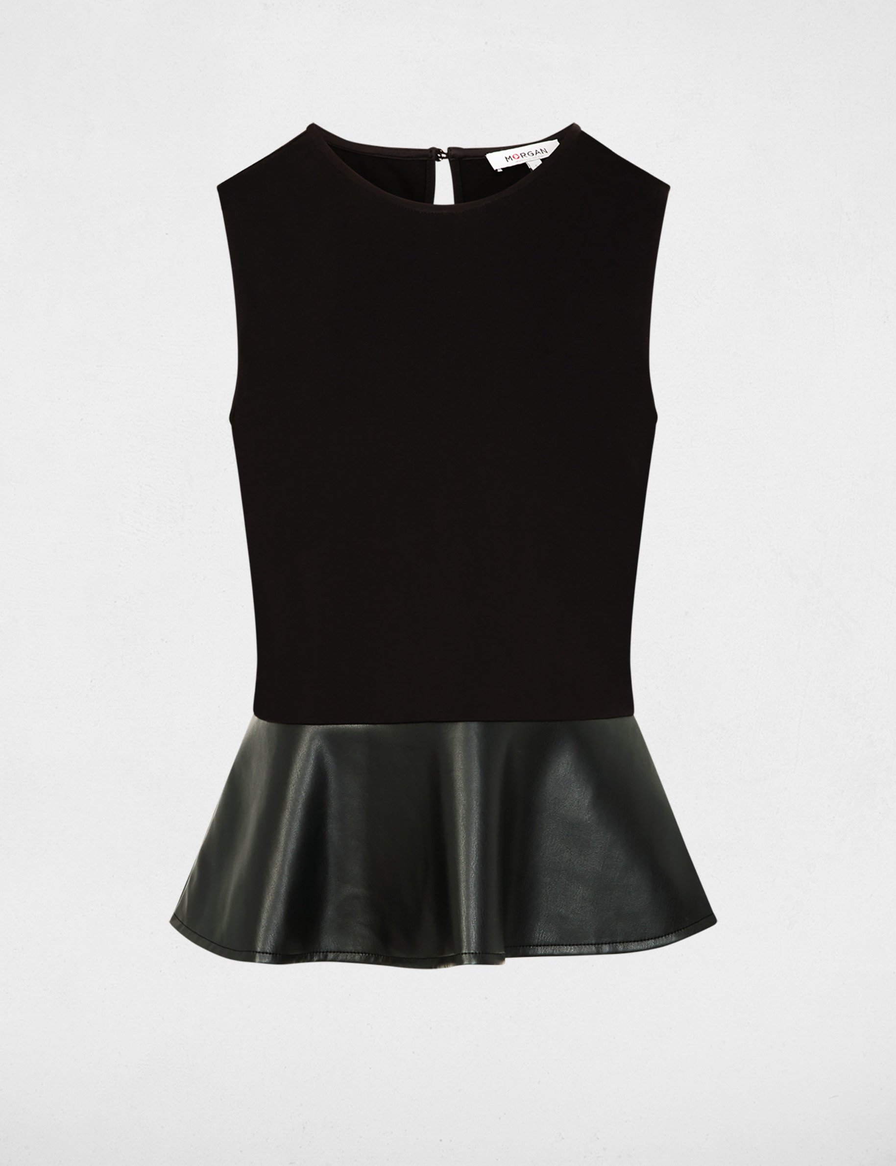 getailleerd t shirt van imitatieleer zwart vrouw Getailleerd t-shirt van imitatieleer zwart vrouw