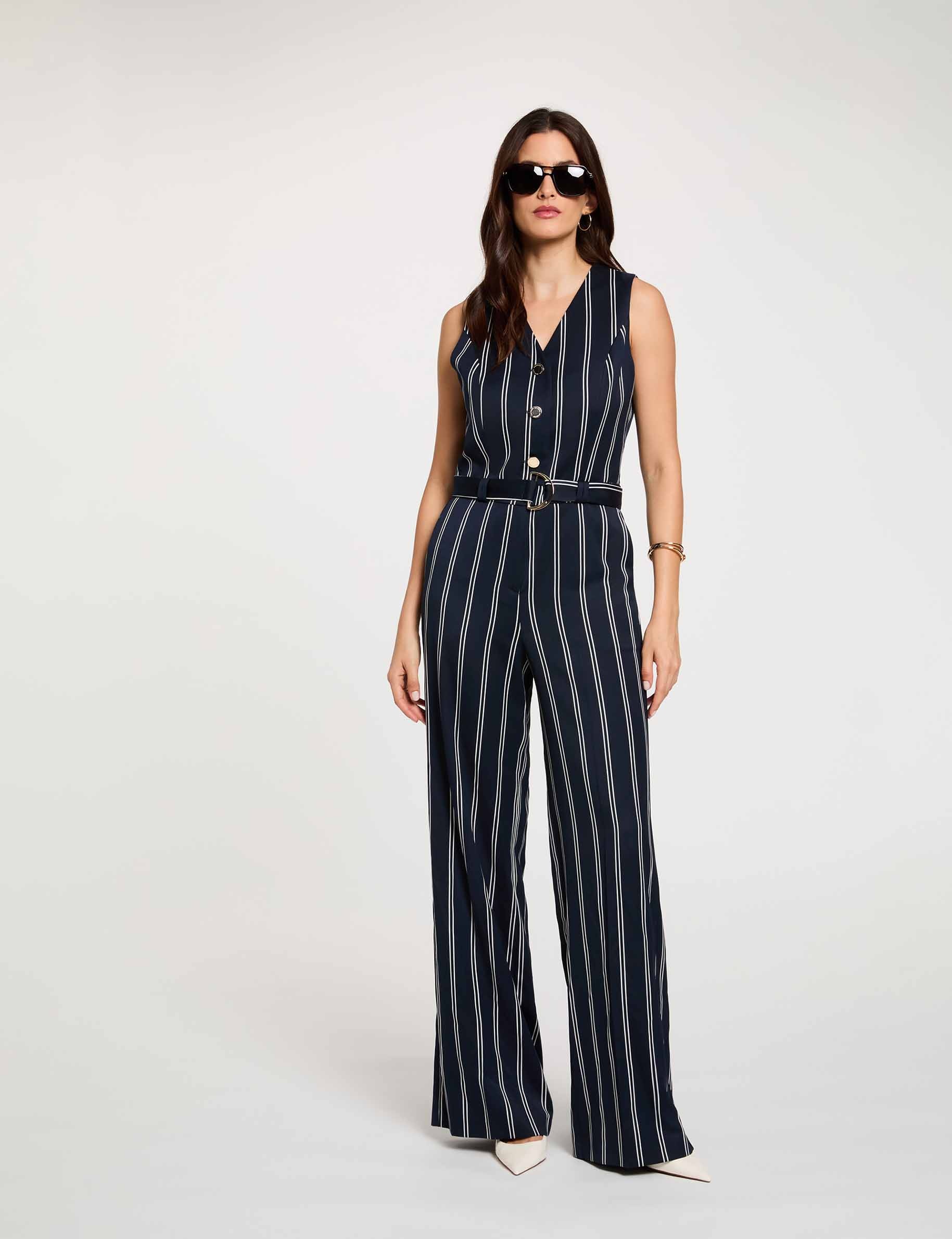 Combinaison sans manches col v bleu marine femme