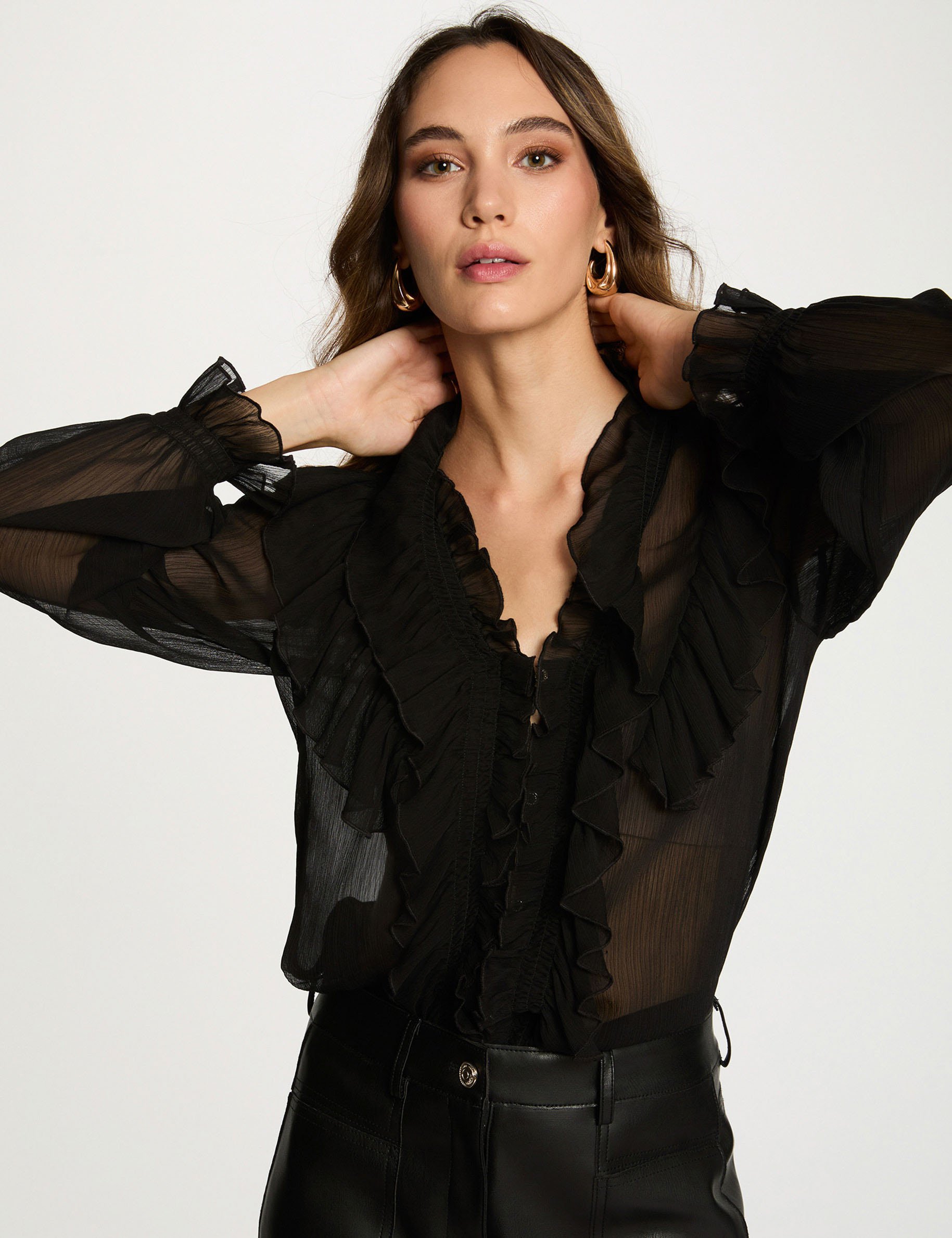 chemise fluide col v noir femme Chemise fluide col v noir femme