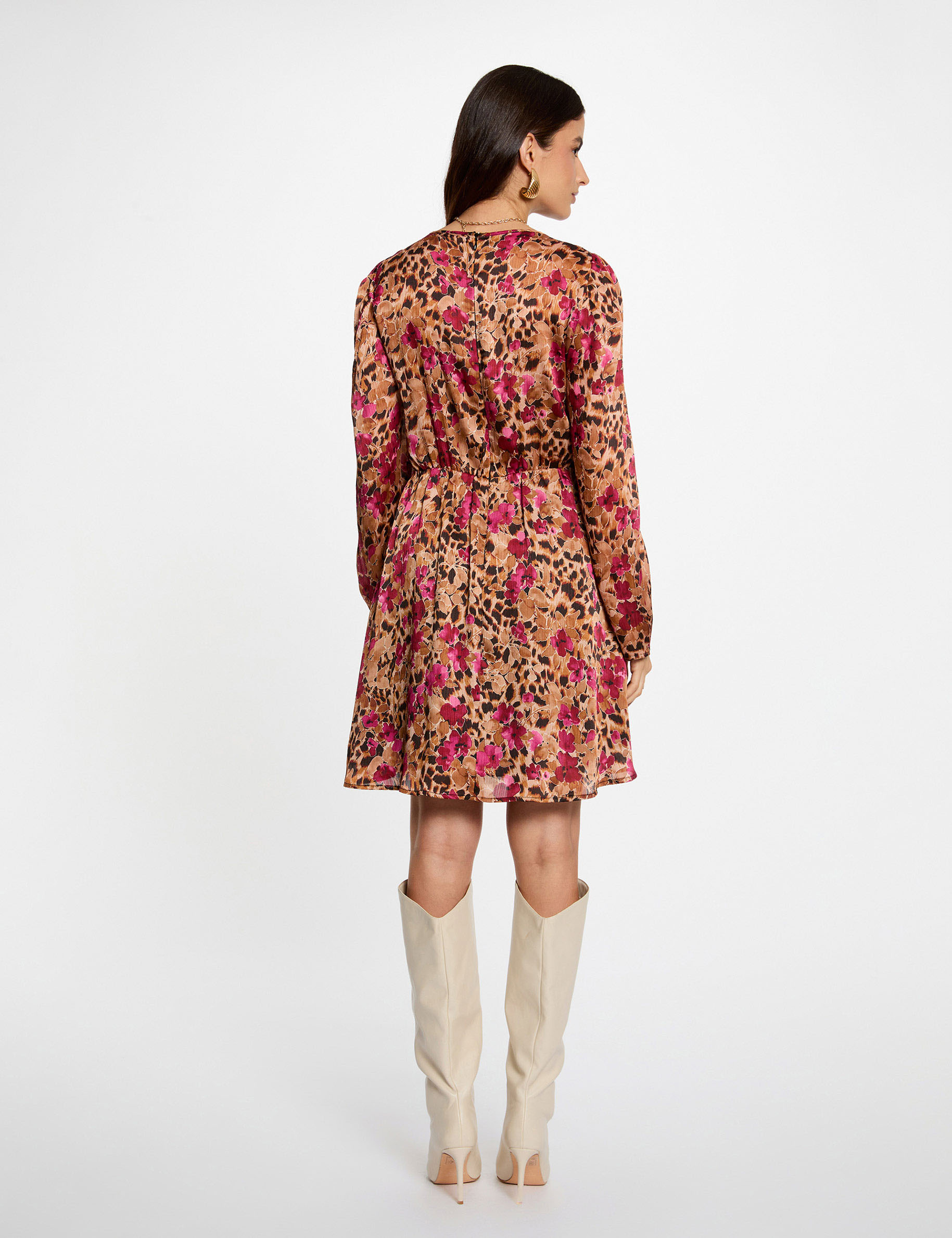 Robe courte plissée multicolore femme