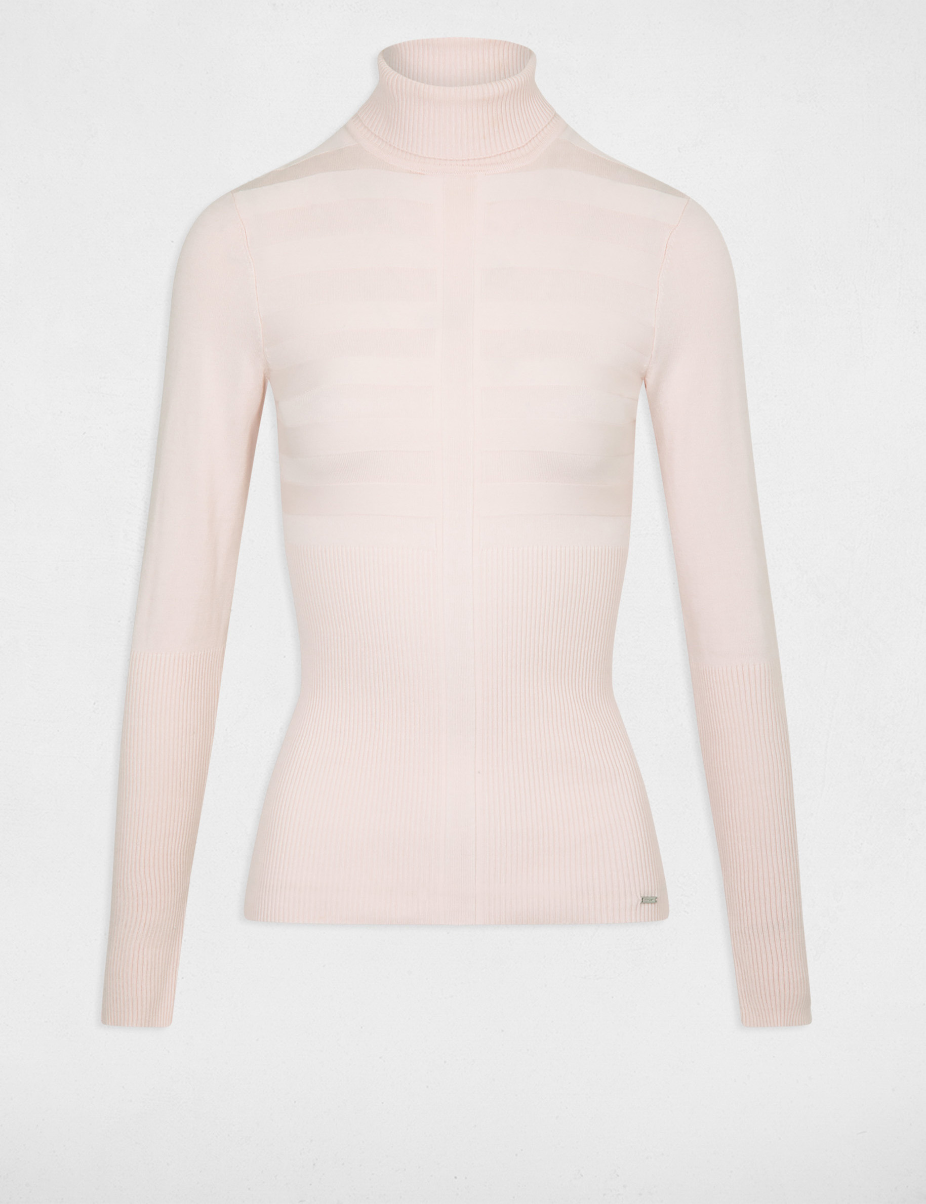 Pull col roul&eacute; cintr&eacute; rose femme