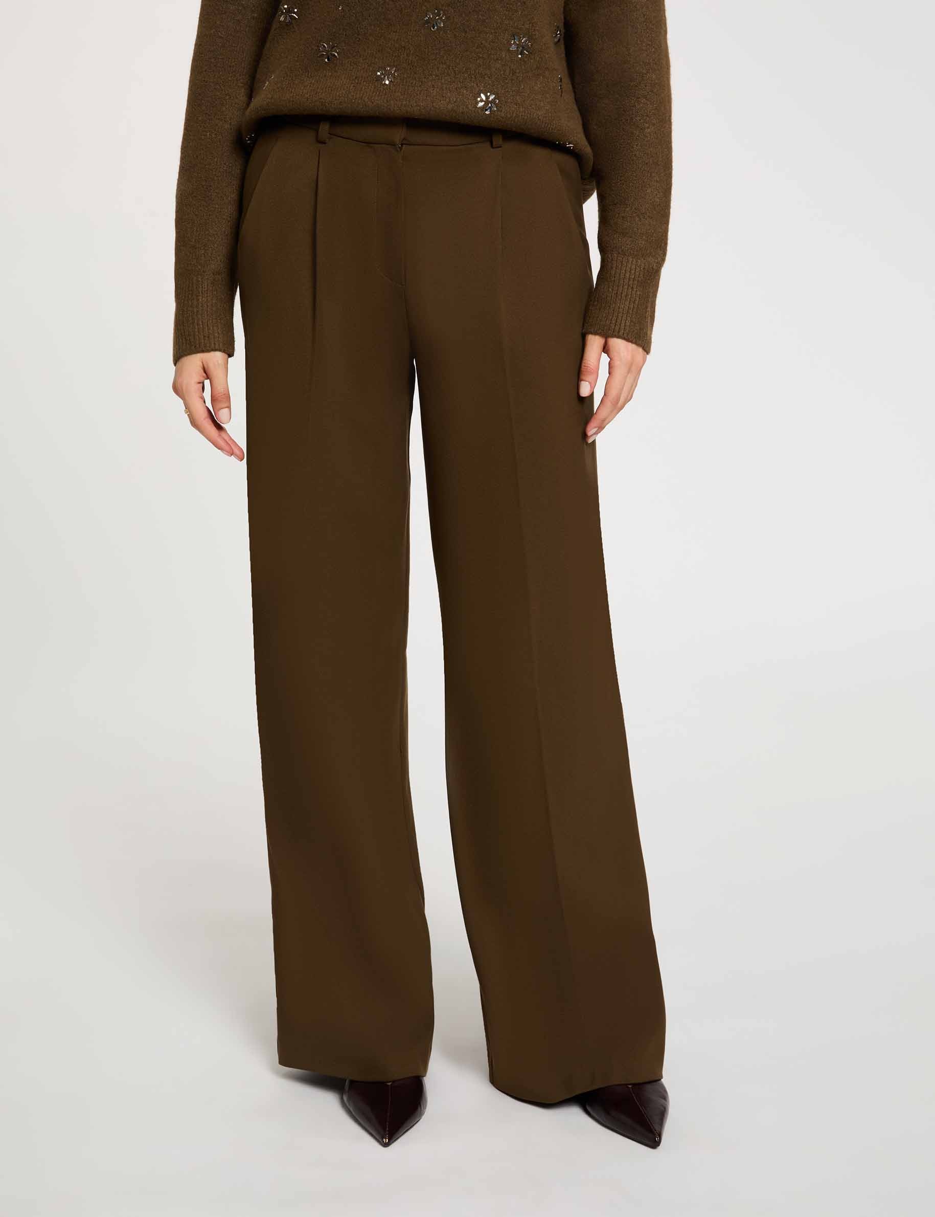 Hoge taille wijde broek brons vrouw
