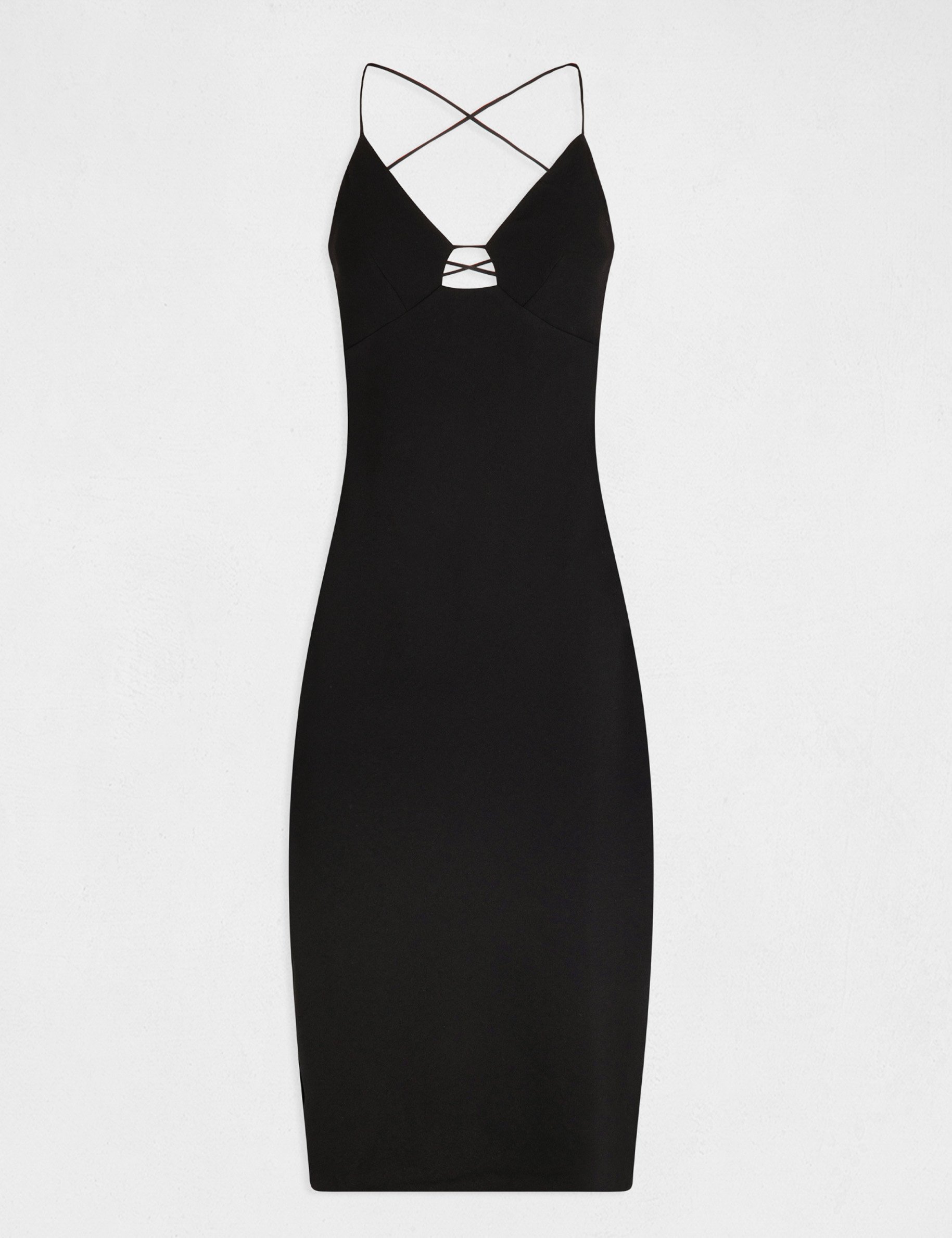 Robe midi droite avec laçage noir femme