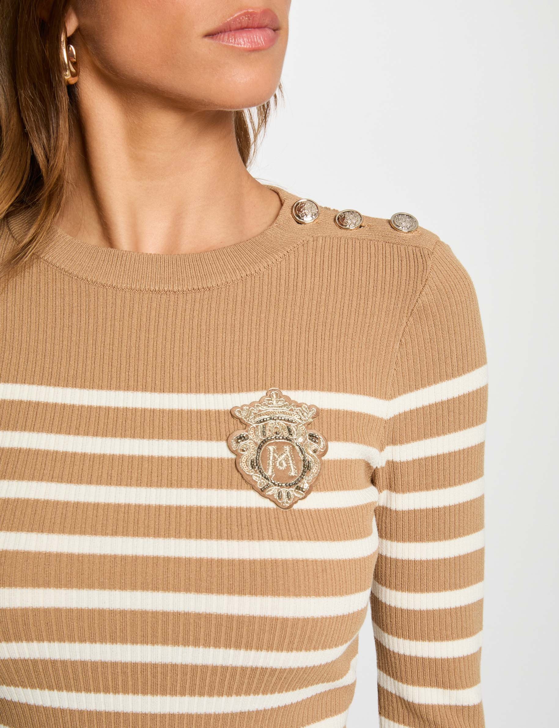 pull manches longues a rayures camel femme Pull manches longues à rayures camel femme