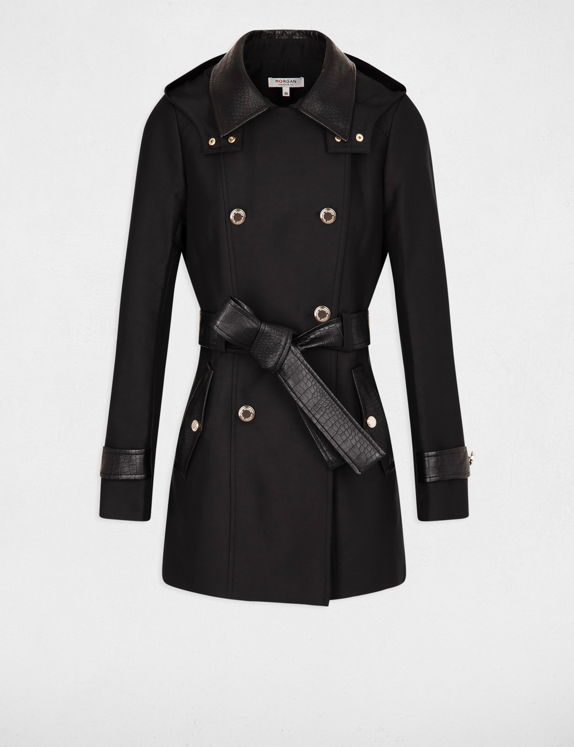 trenchcoat details kunstleer zwart vrouw Trenchcoat details kunstleer zwart vrouw