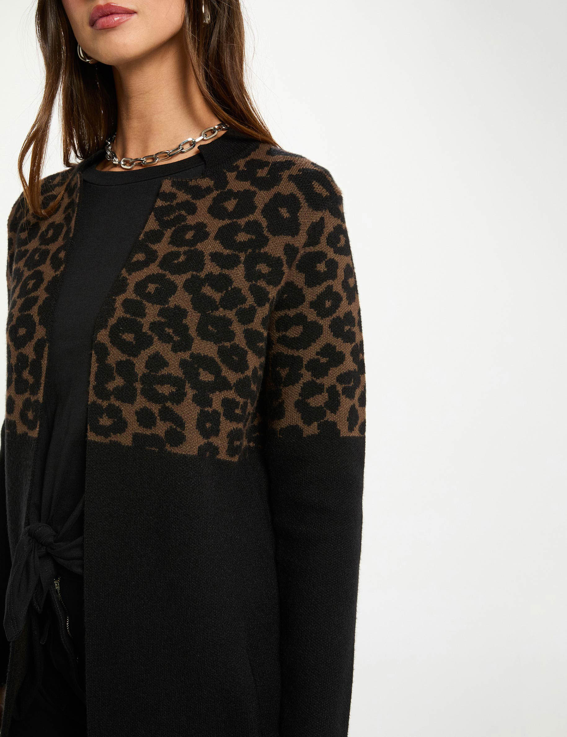 gilet jacquard leopard multicolore femme meerkleurig vrouw