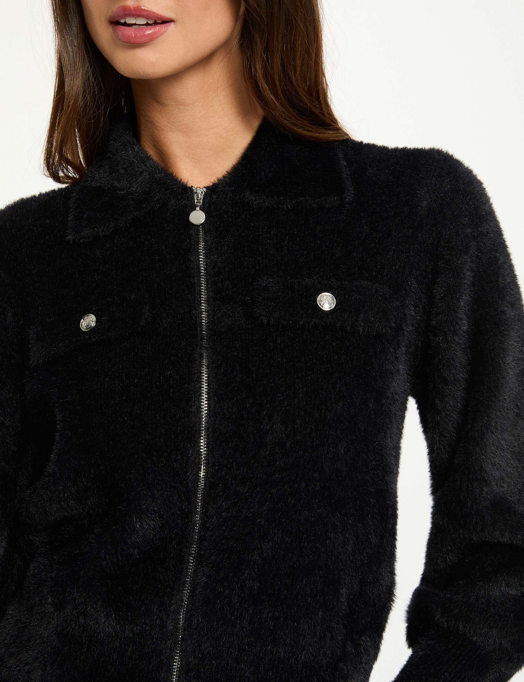 Vest met lange mouwen en reverskraag zwart vrouw