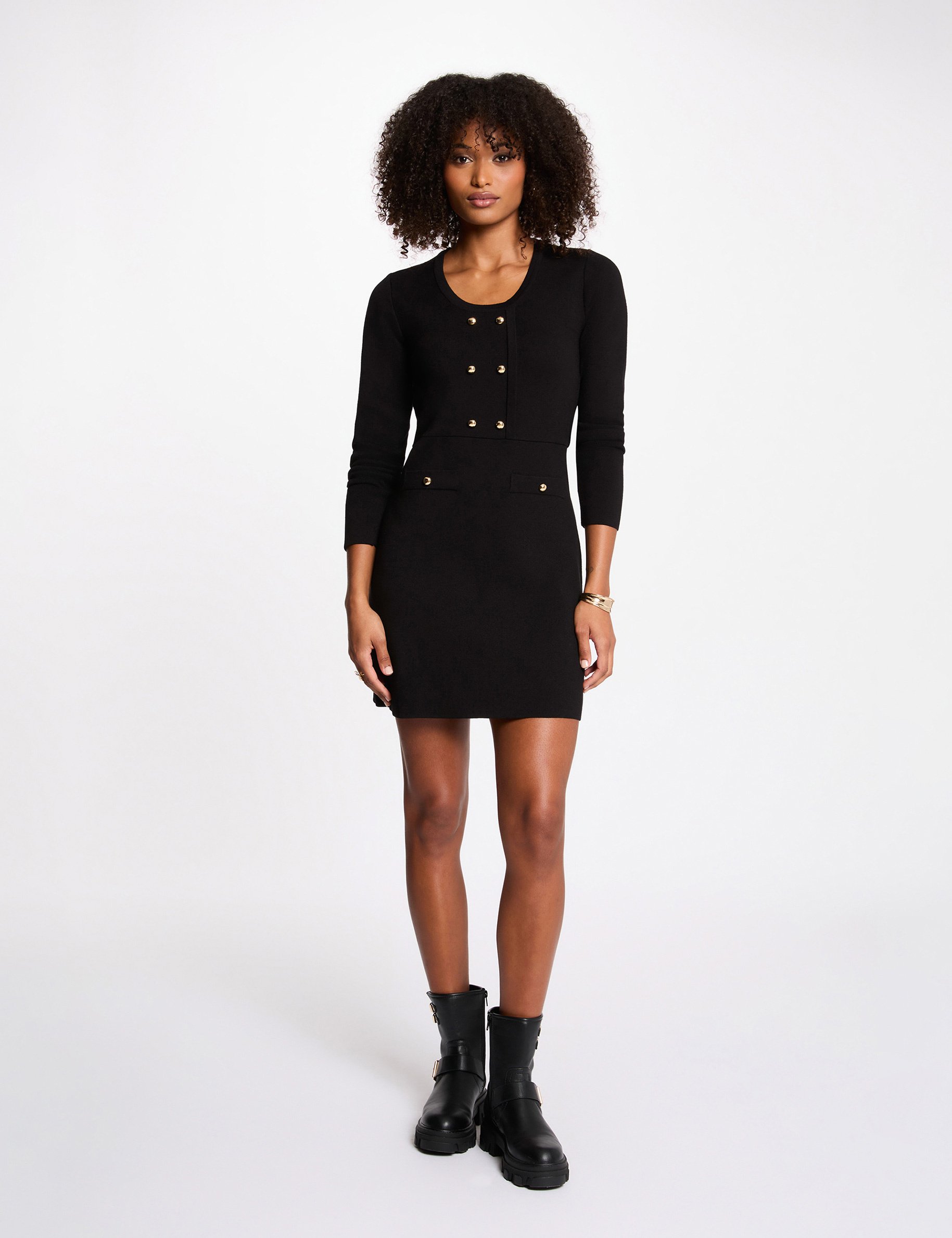 Robe courte trapèze noir femme