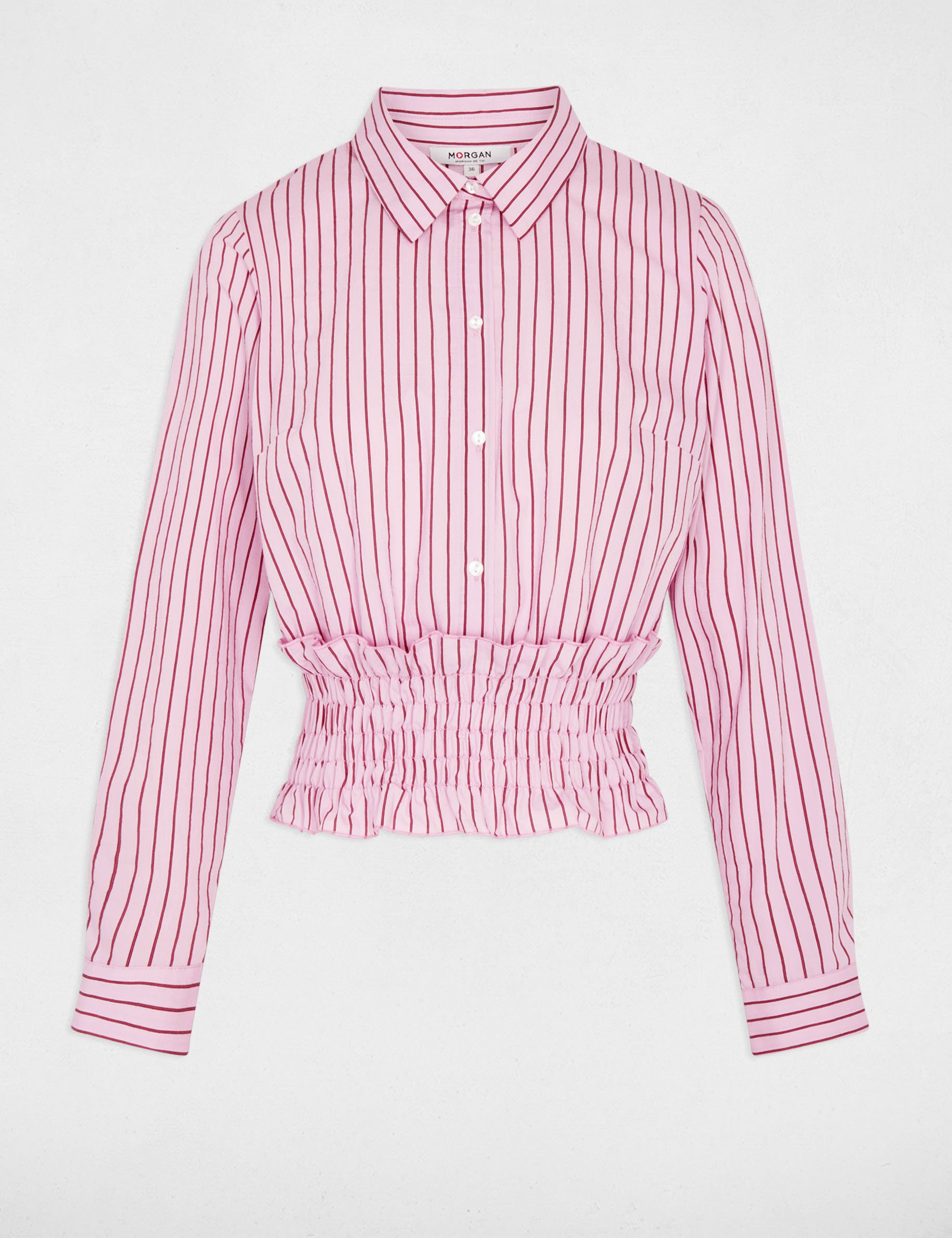 Chemise ray&eacute;e col &agrave; revers rose femme