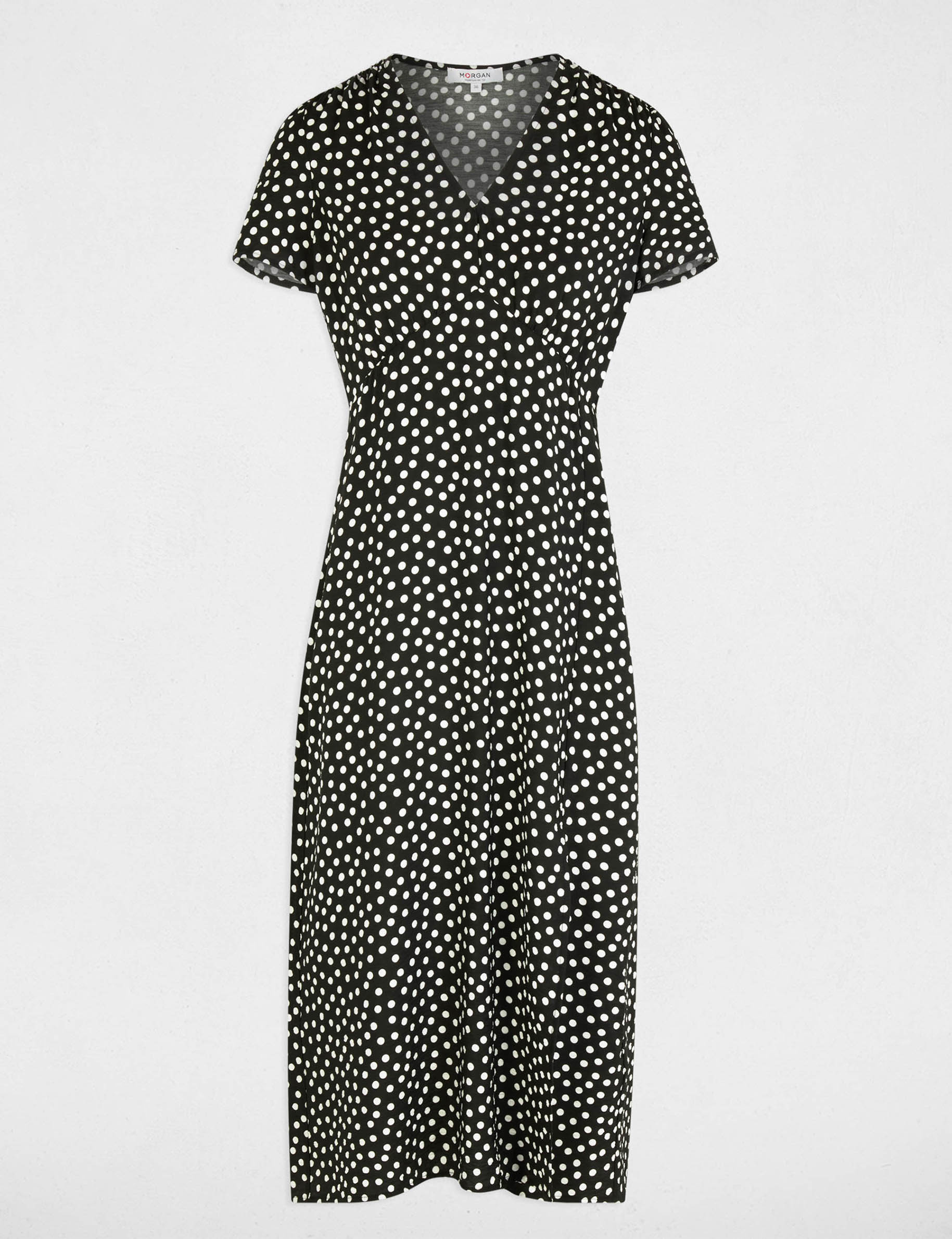 Robe mi-longue col v noir femme