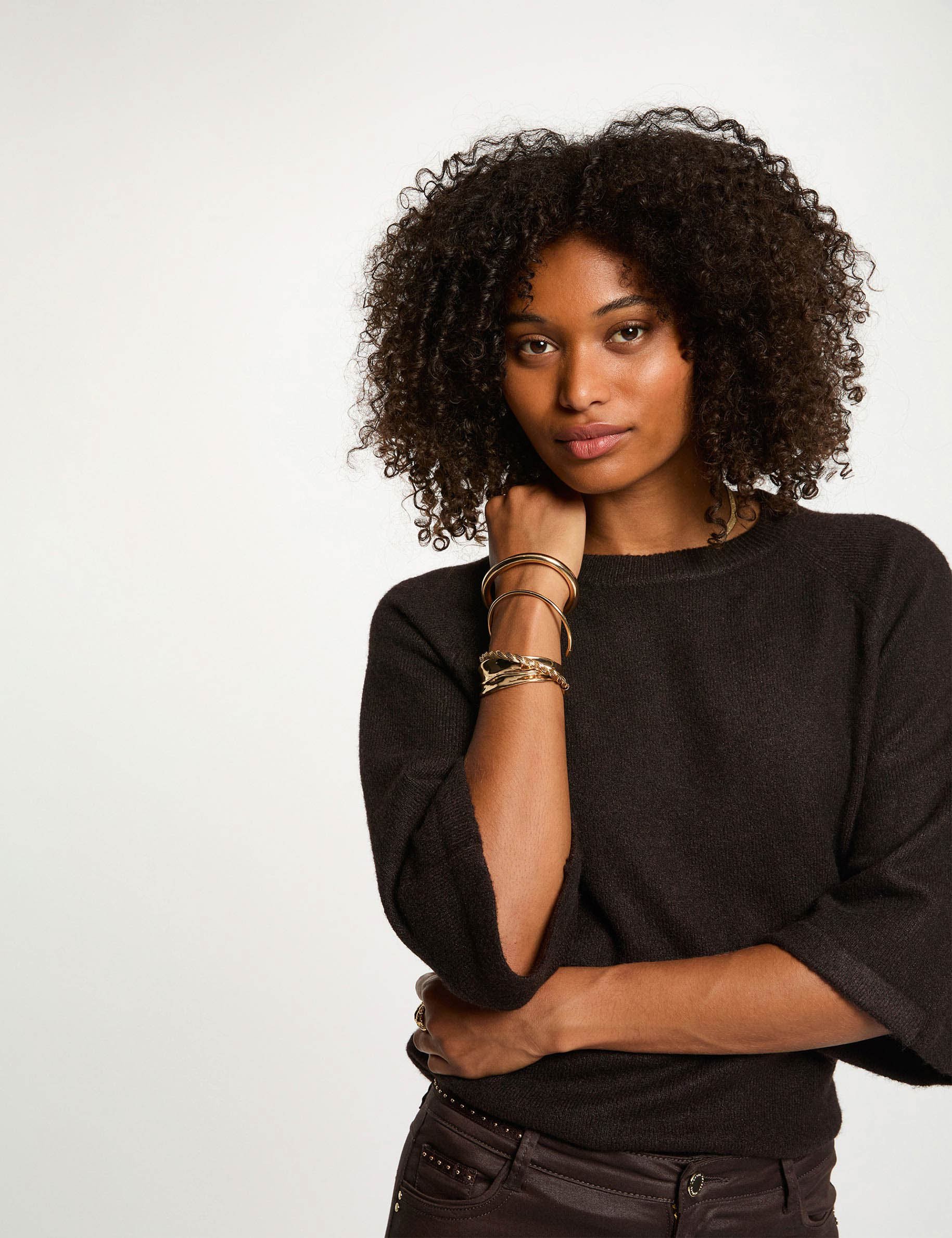 Pull manches 3/4 oversize marron fonc&eacute; femme