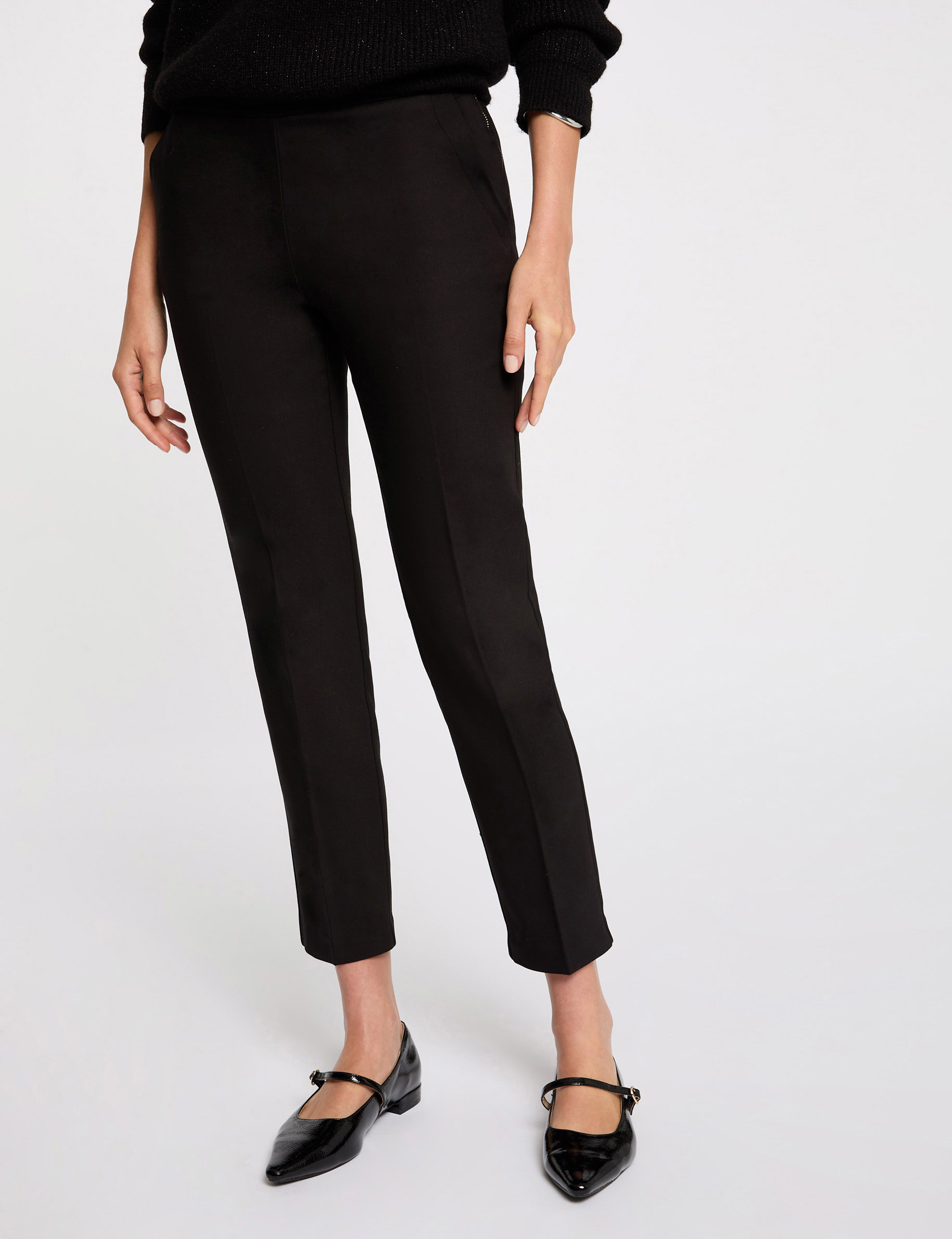 78 broek met ceintuur zwart vrouw 7/8 broek met ceintuur zwart vrouw