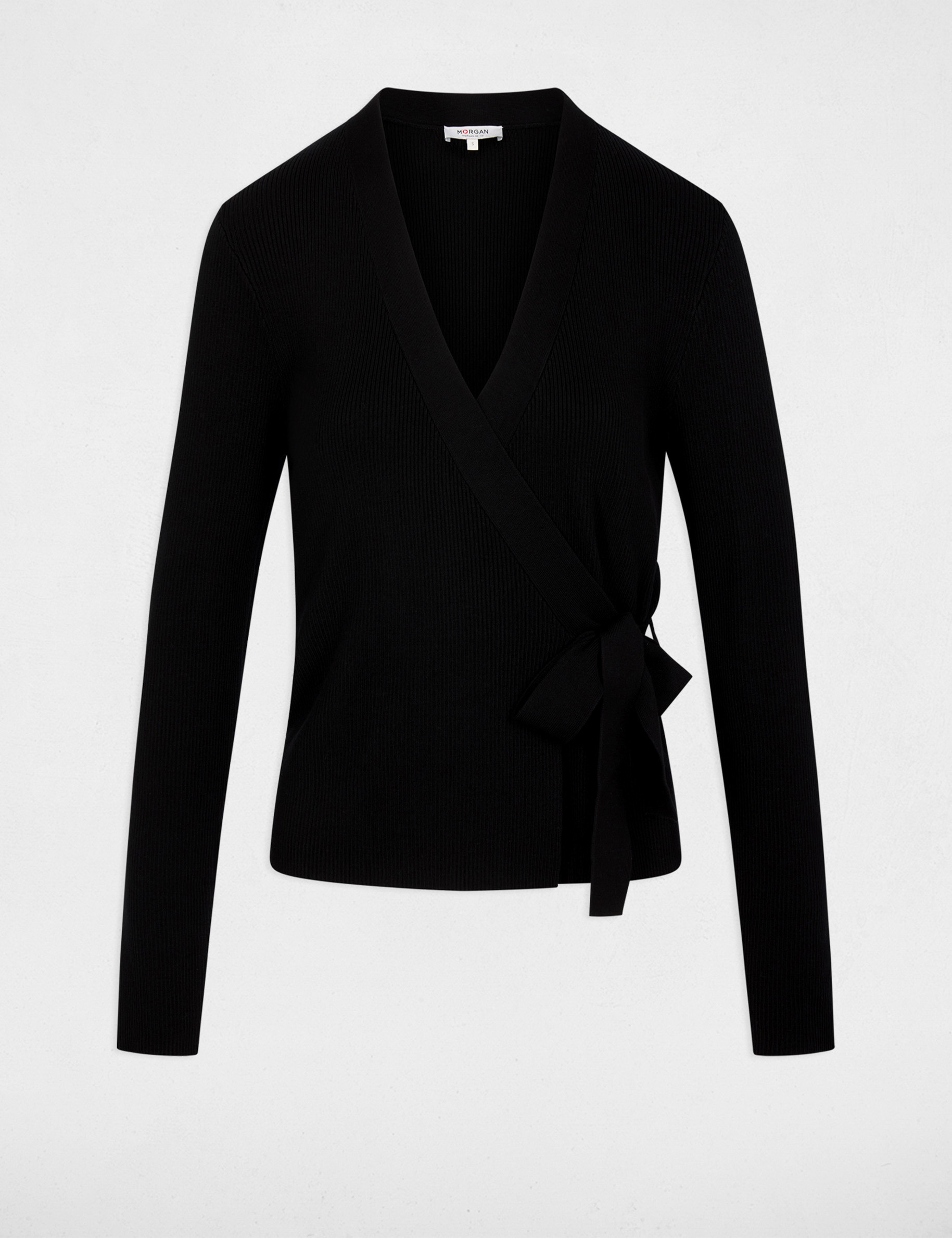 Pull cache-coeur col v noir femme