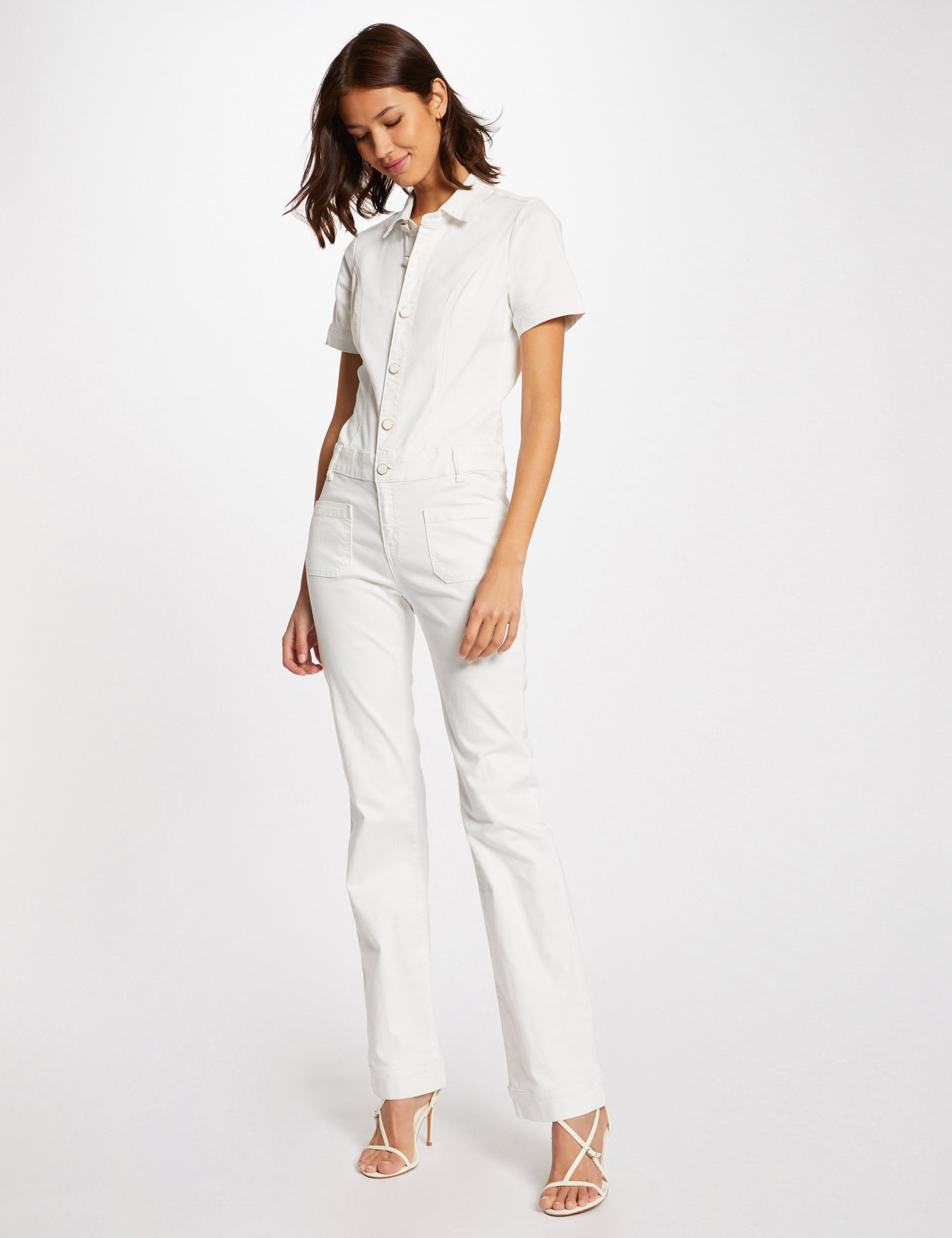 combinaison flare boutonnee ecru femme Combinaison flare boutonnée ecru femme