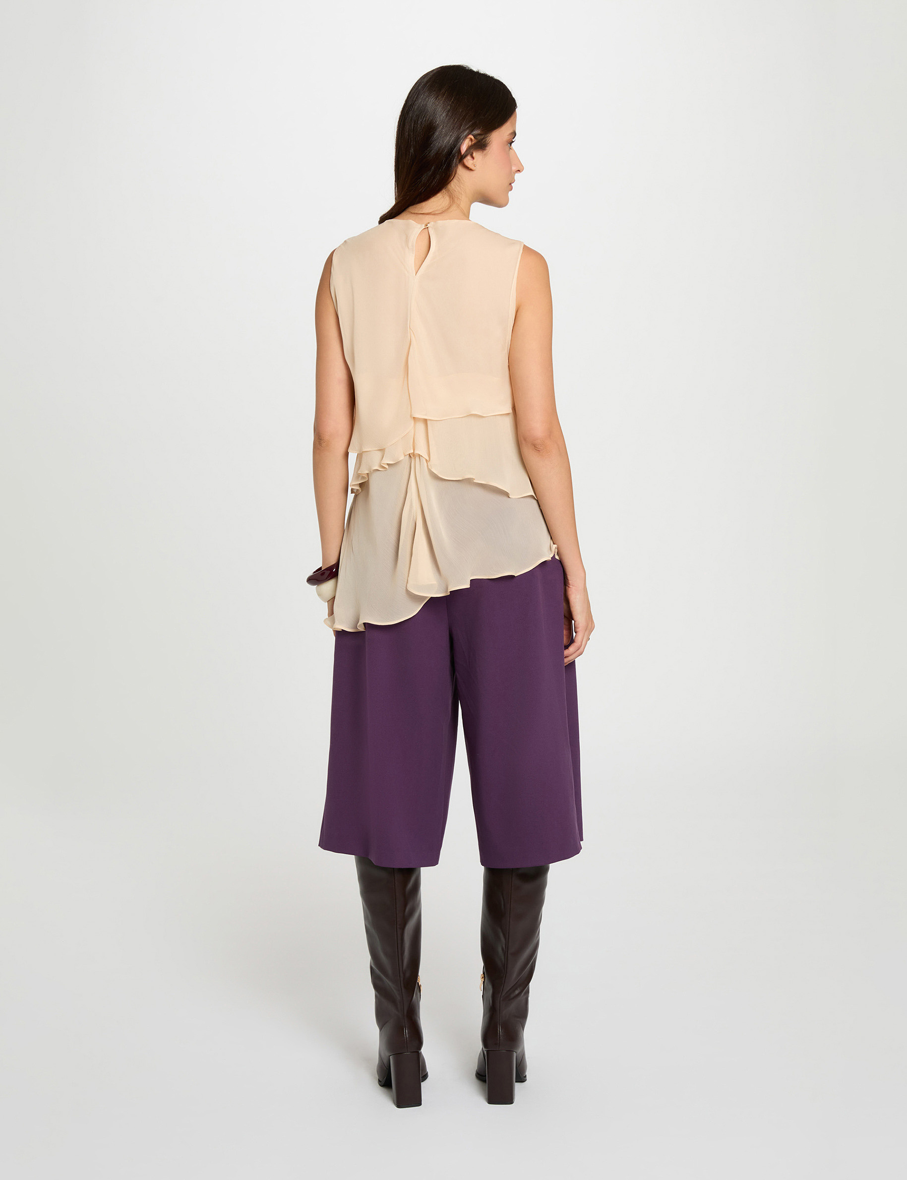 Mouwloze voile blouse poeder roze vrouw