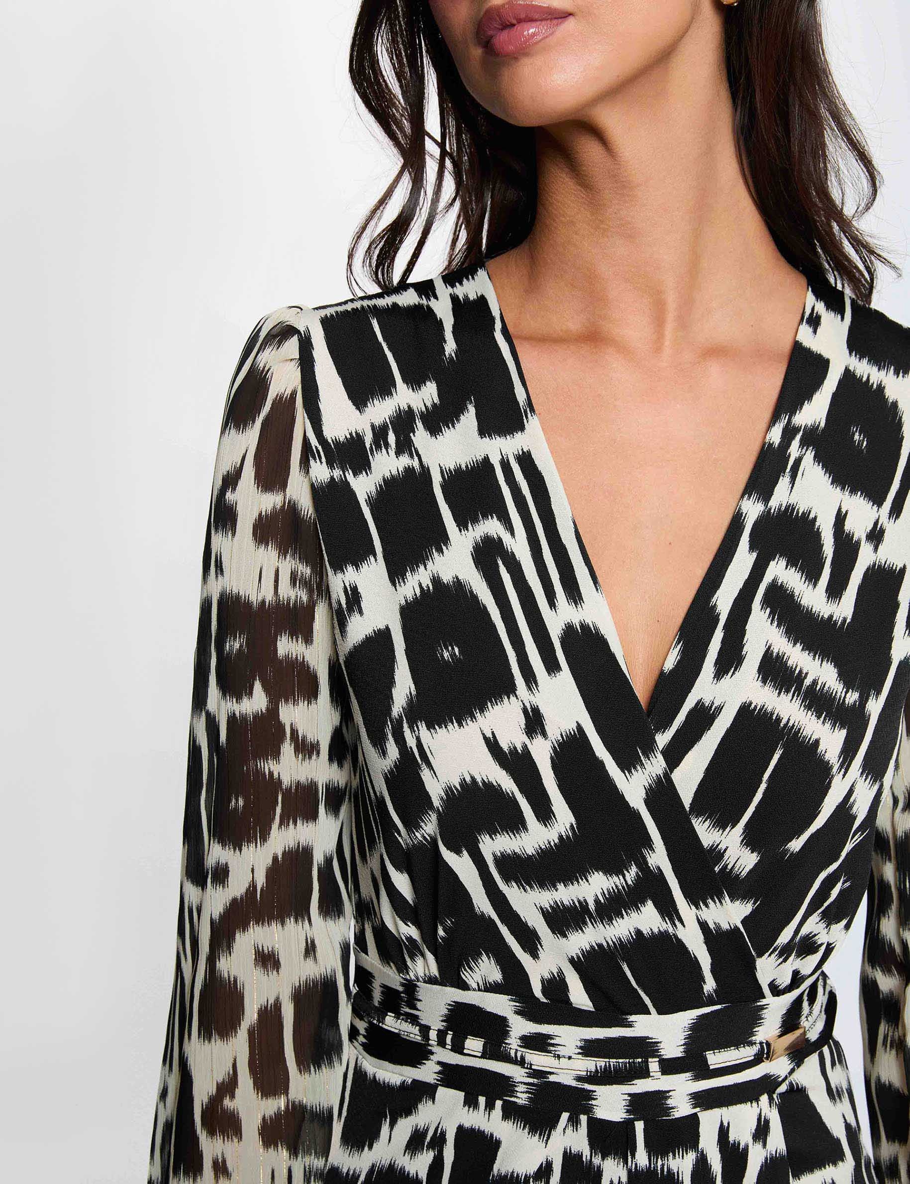 Robe courte col v multicolore femme