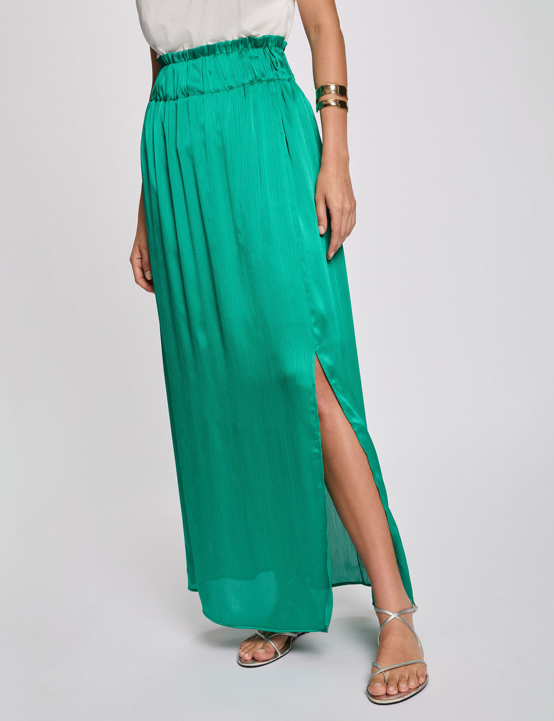 Jupe longue satinée vert femme
