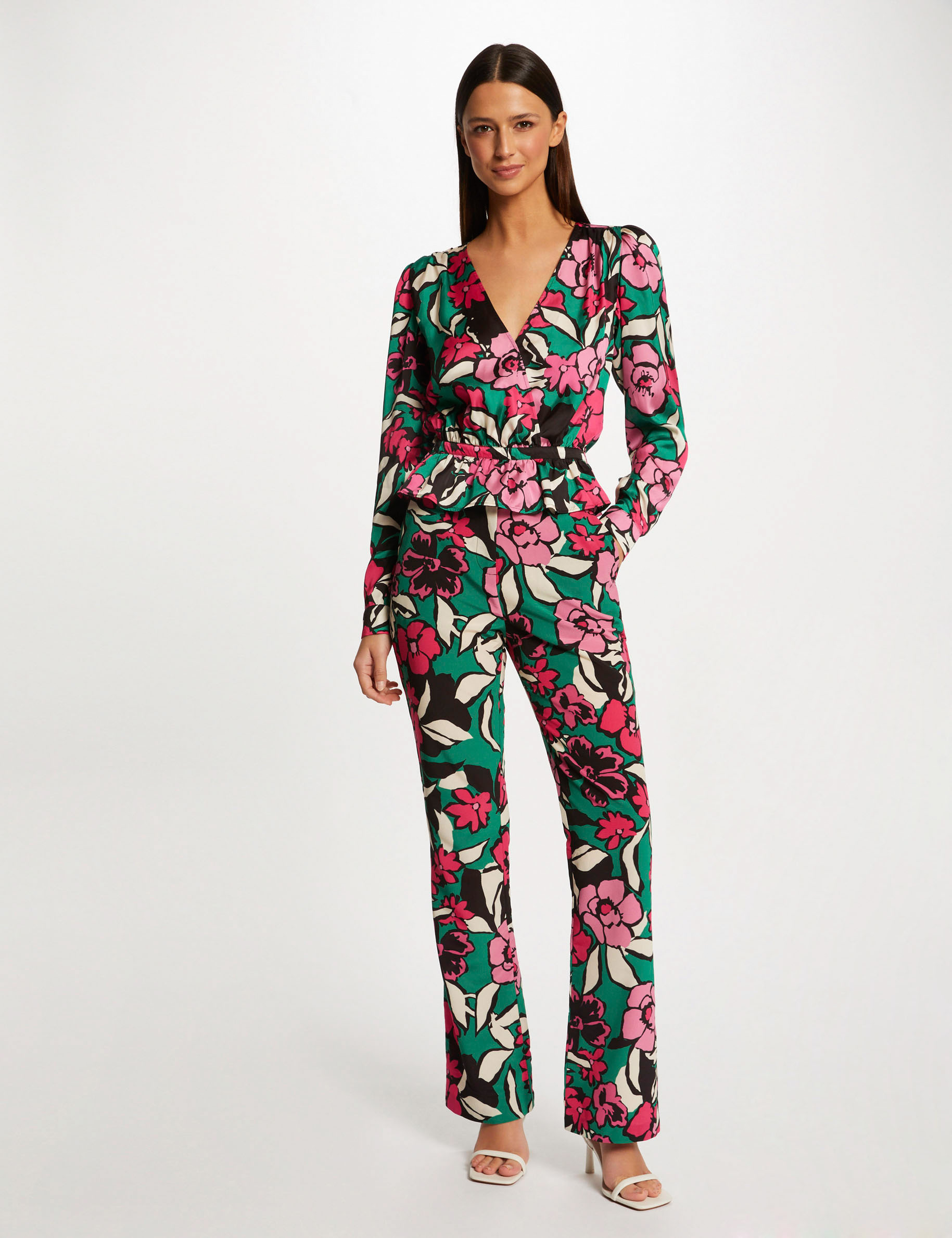 Pantalon droit imprimé floral multico femme