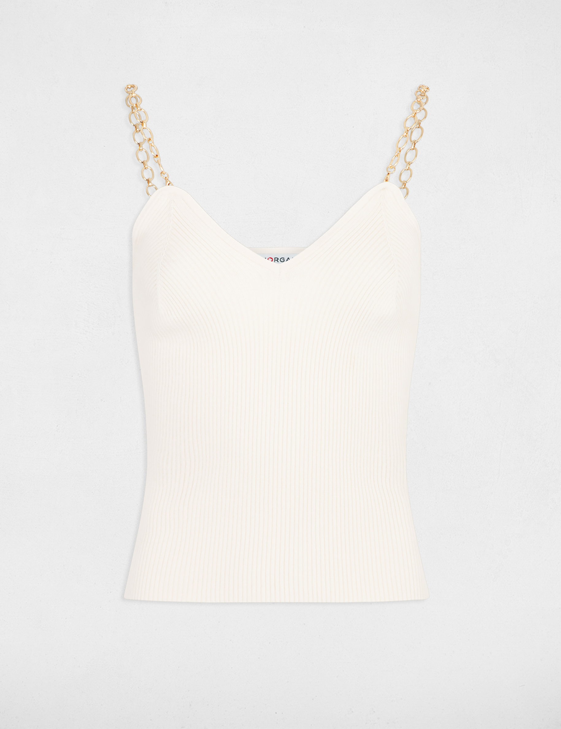 Top tricot bretelles chaînes ivoire femme