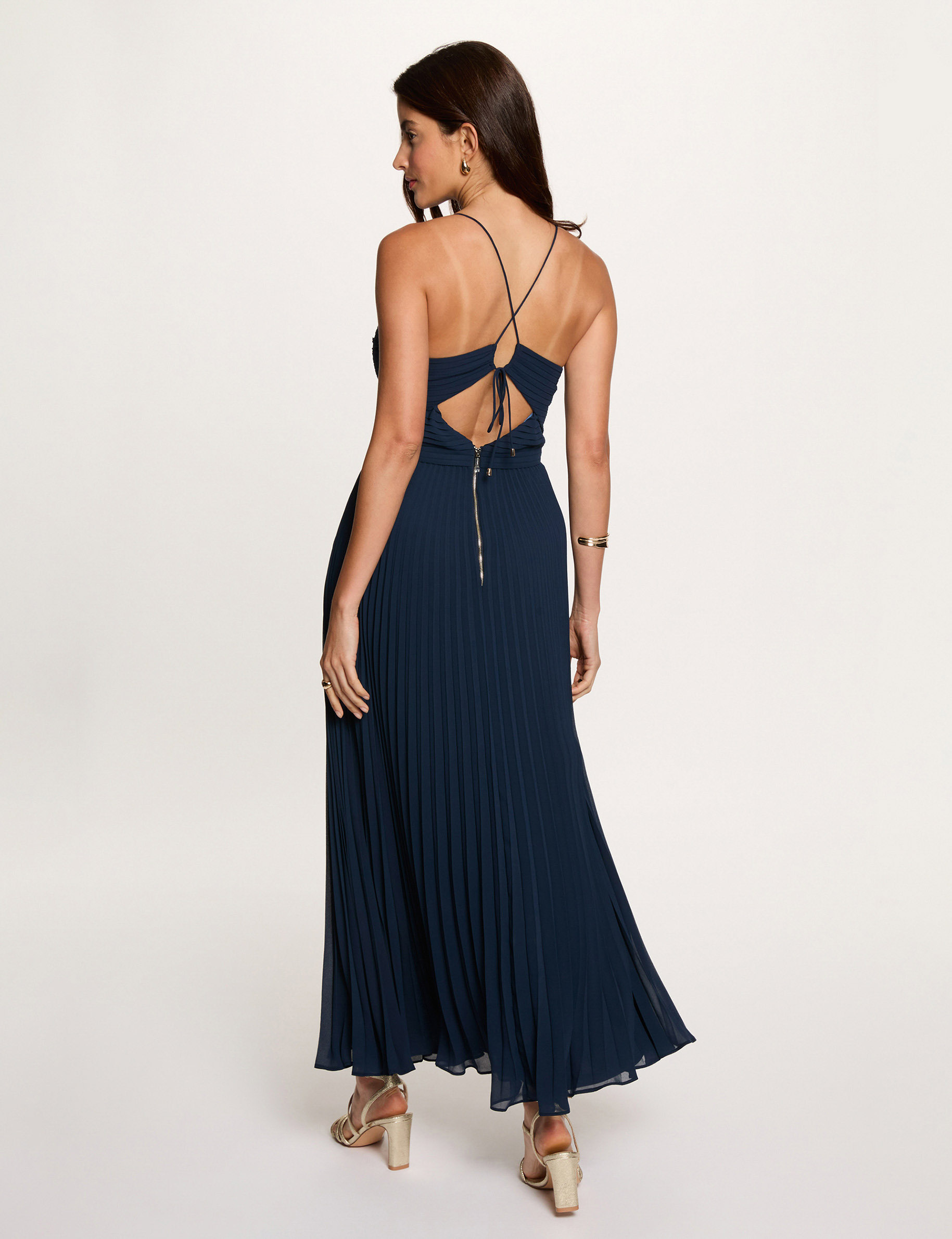 Lange jurk met open rug marineblauw vrouw