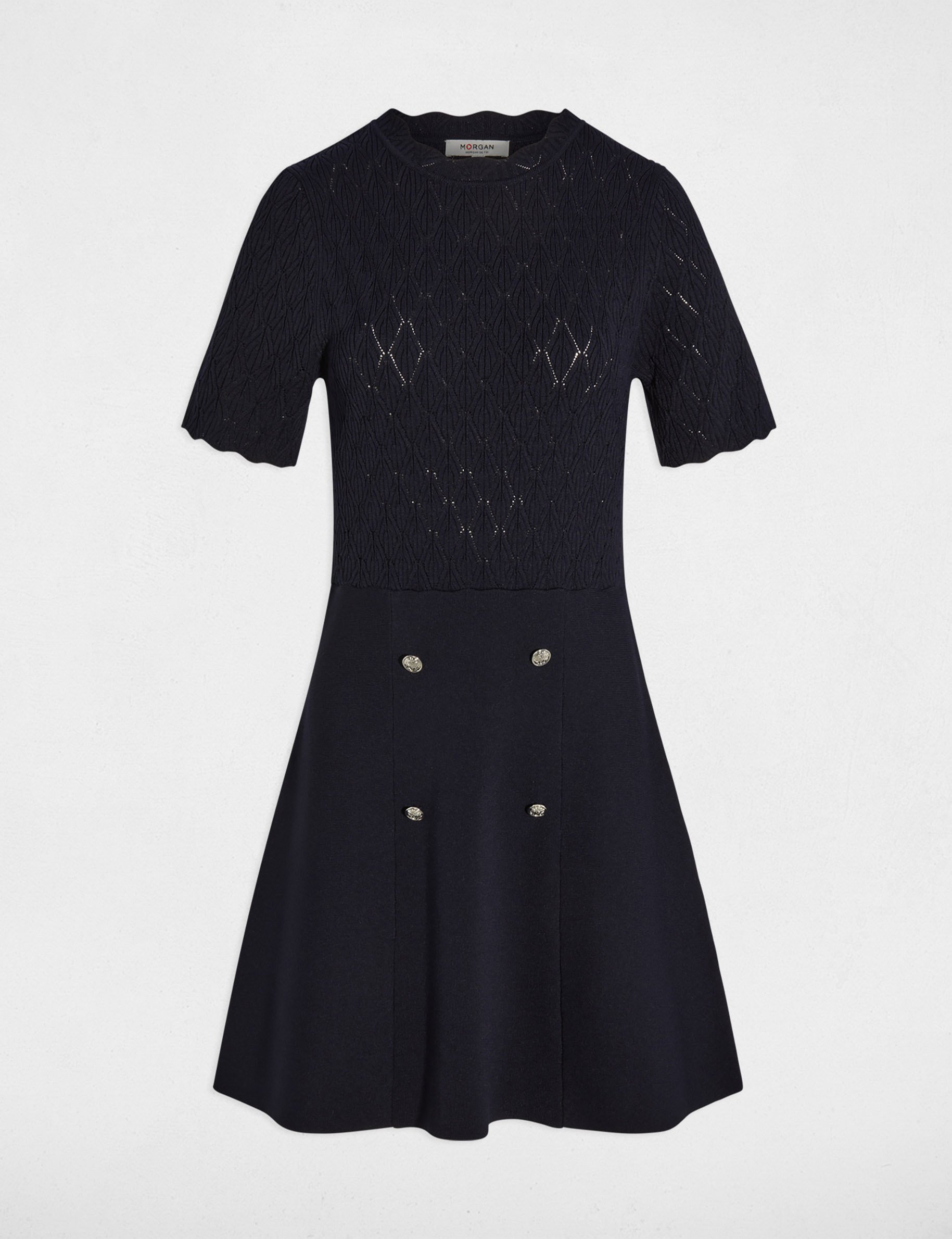 Robe courte col rond bleu marine femme