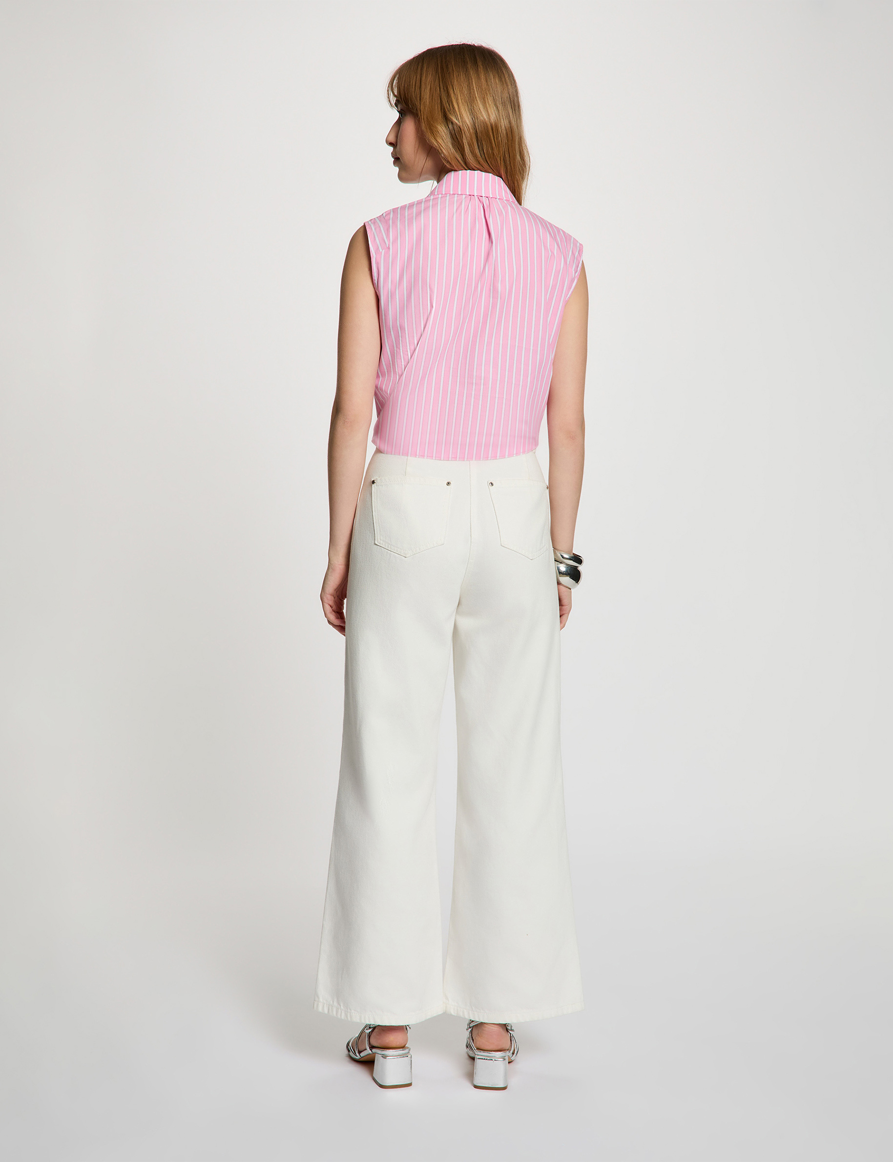 Chemise nou&eacute;e sans manches rose femme