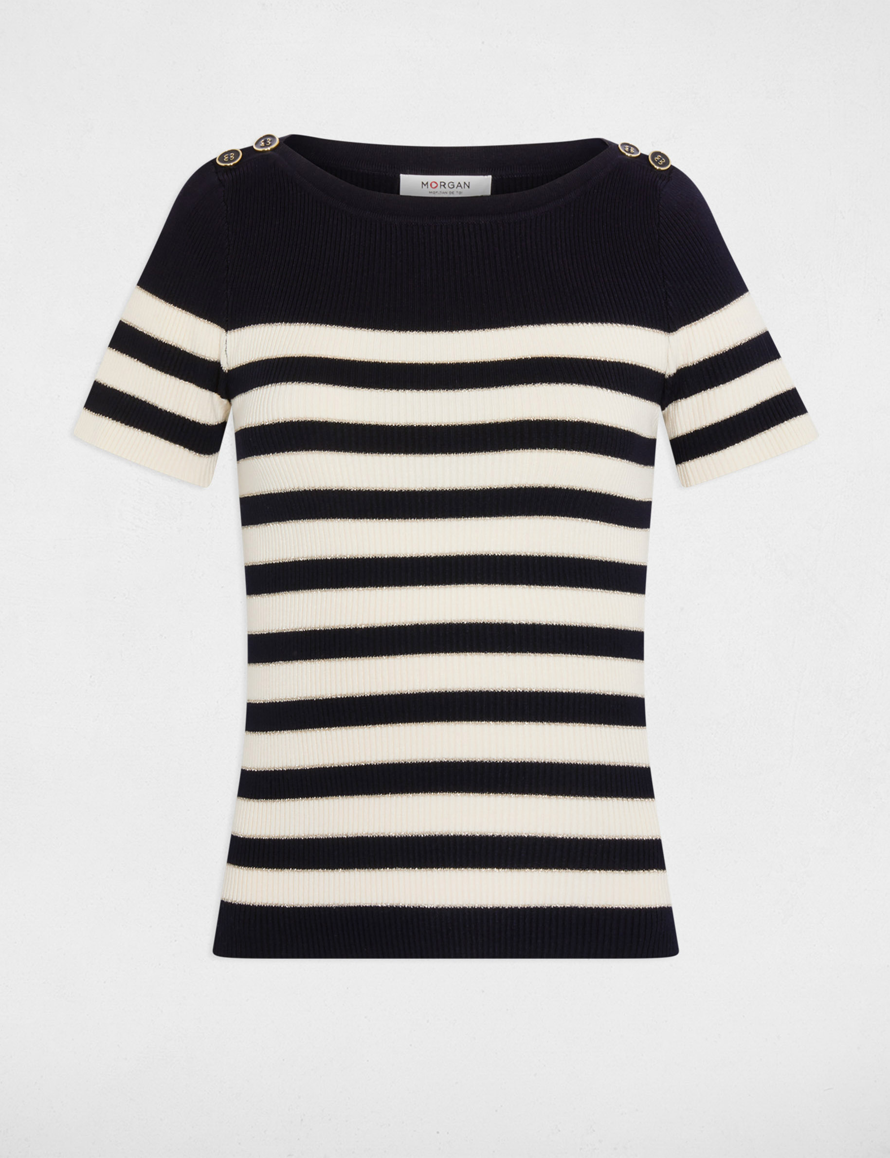 Pull col rond &agrave; rayures bleu marine femme