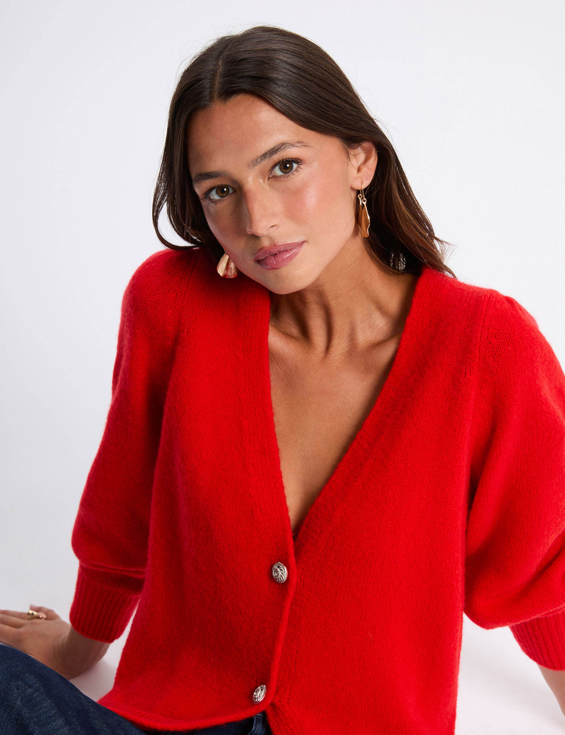 Vest met pofmouwen rood vrouw