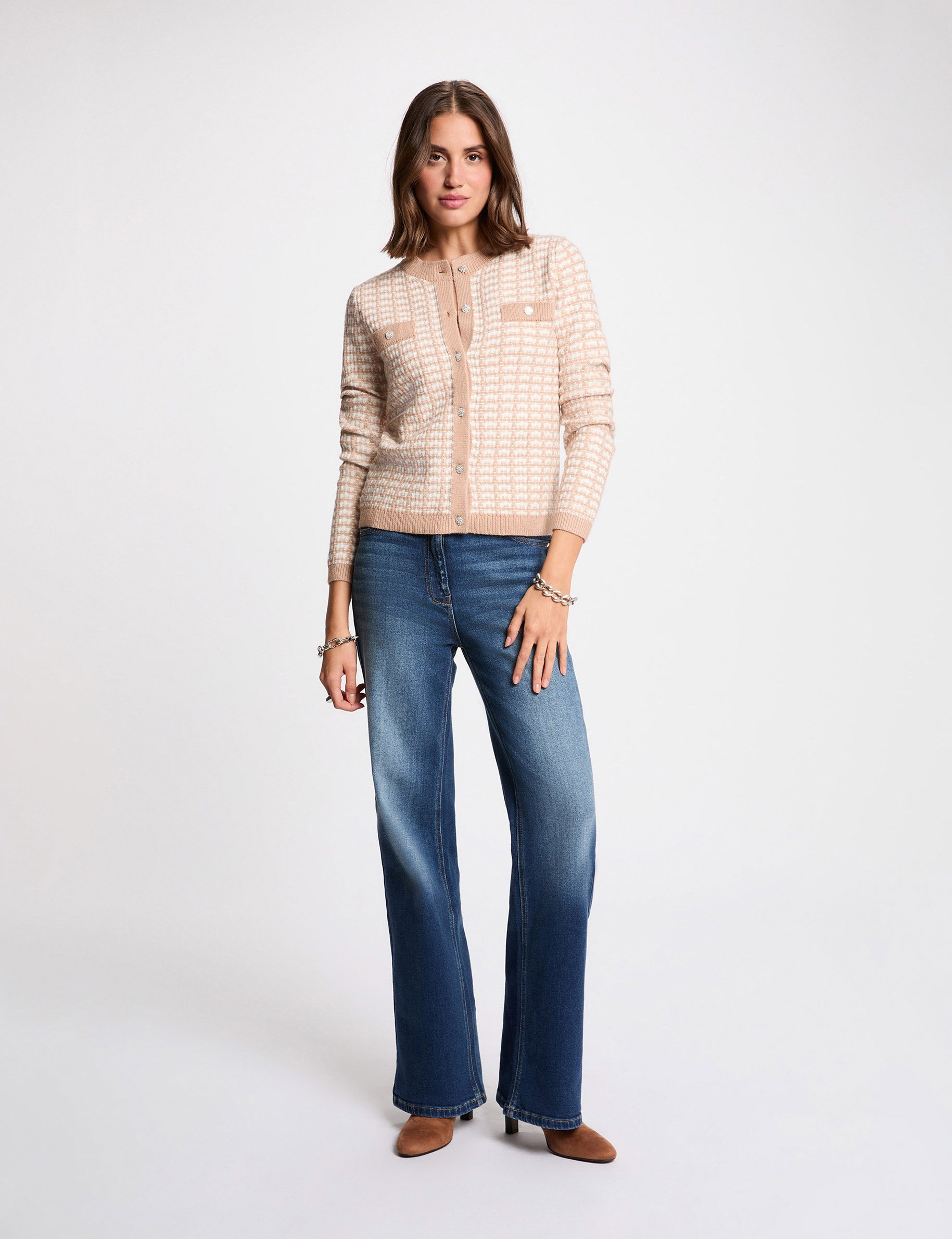 Getailleerd jacquardvest taupe vrouw