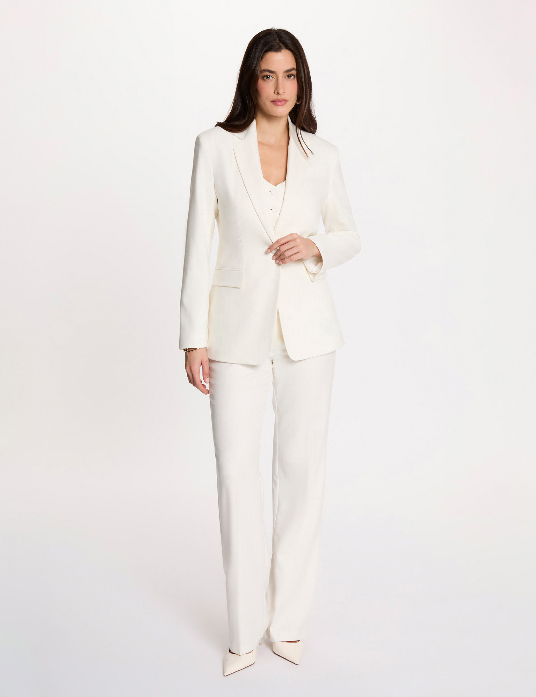 Veste tailleur &agrave; fines rayures blanc femme