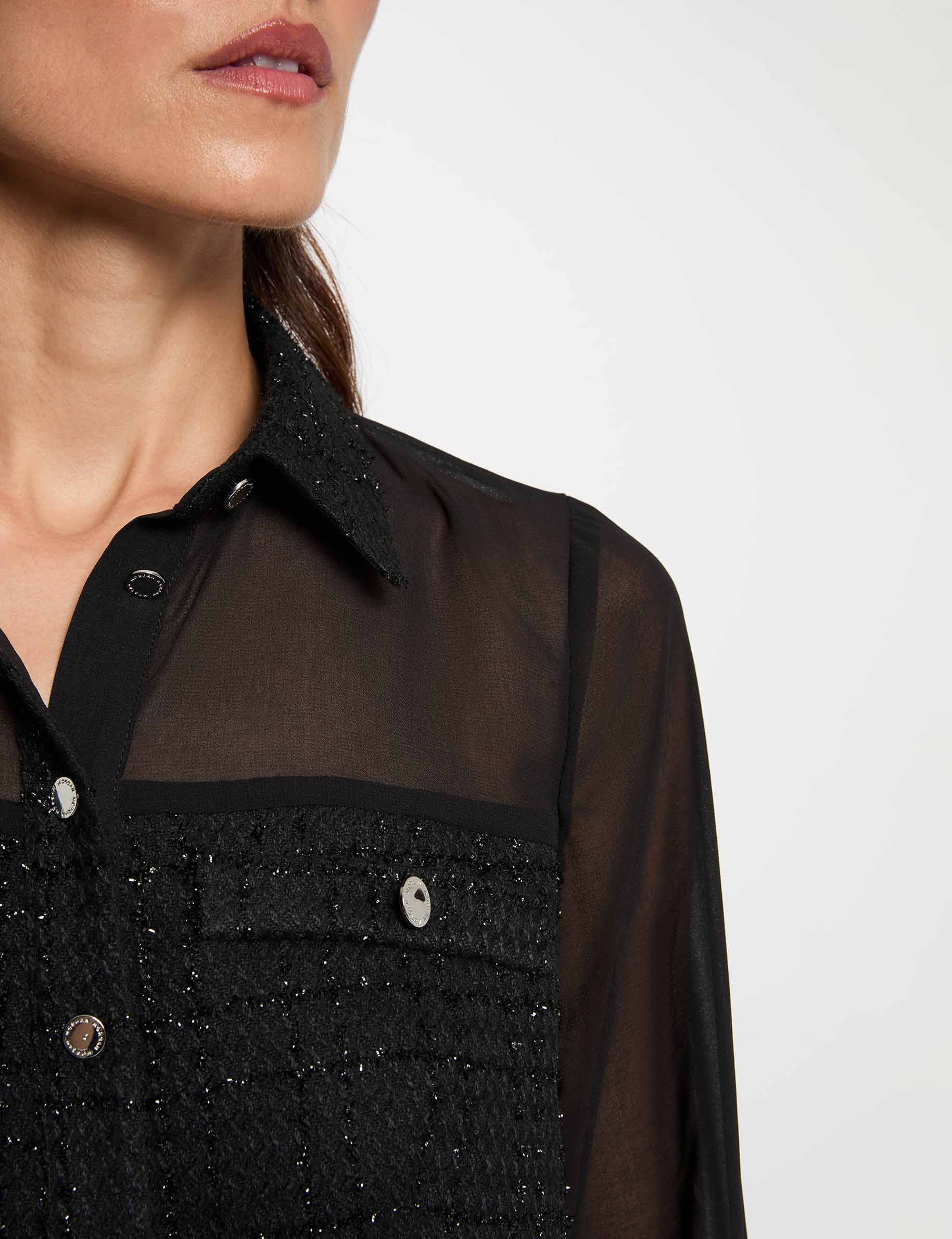 Chemise tweed manches longues noir femme