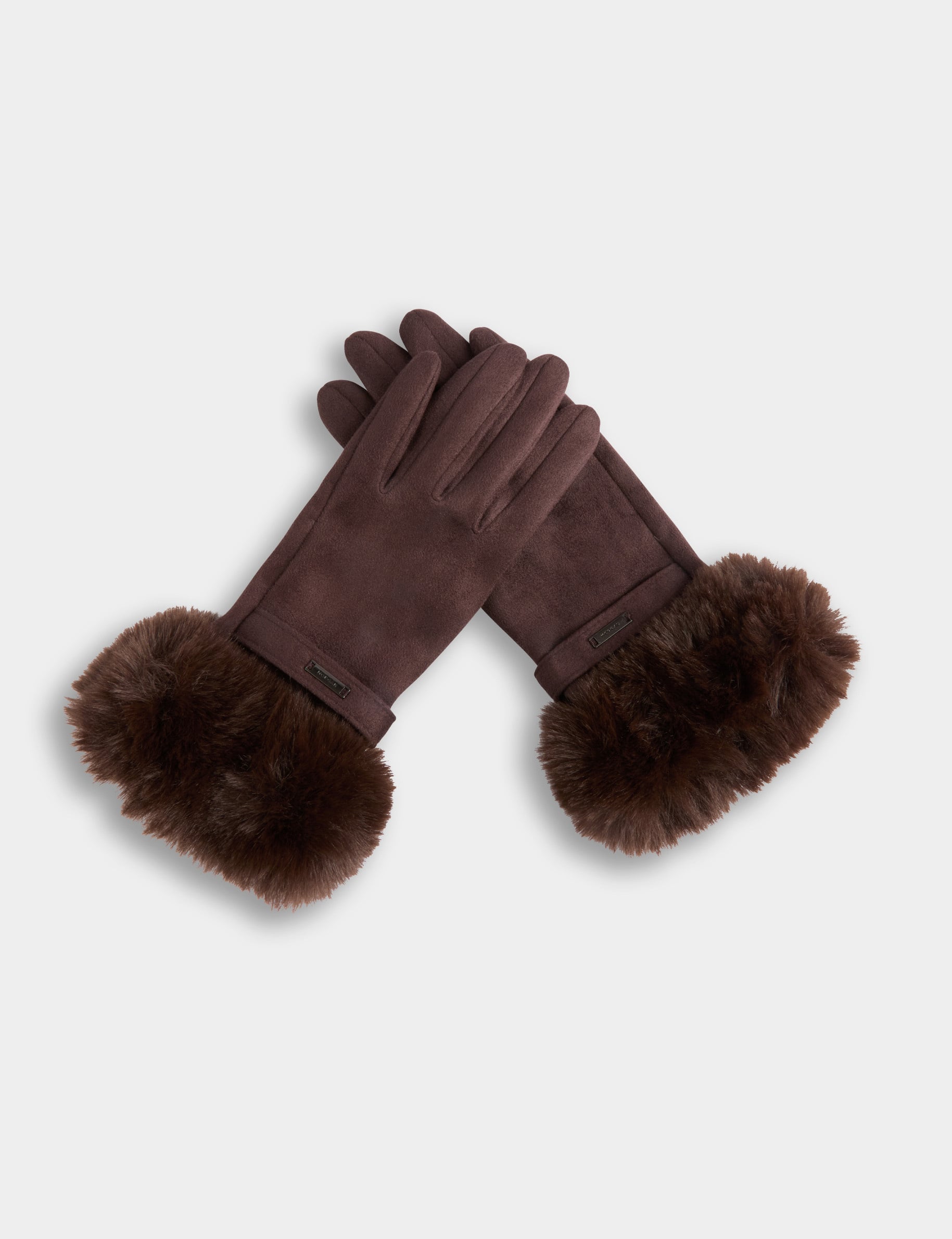 Gants d&eacute;tails fourrure marron fonc&eacute; femme
