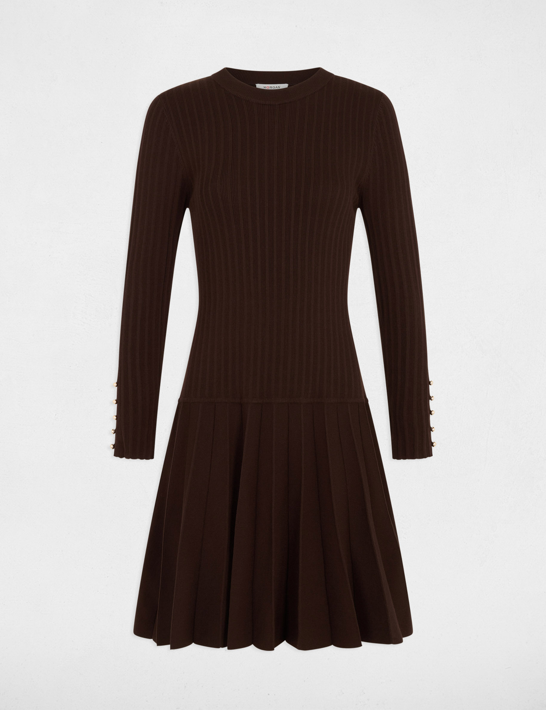 Robe tricot manches longues marron fonc&eacute; femme