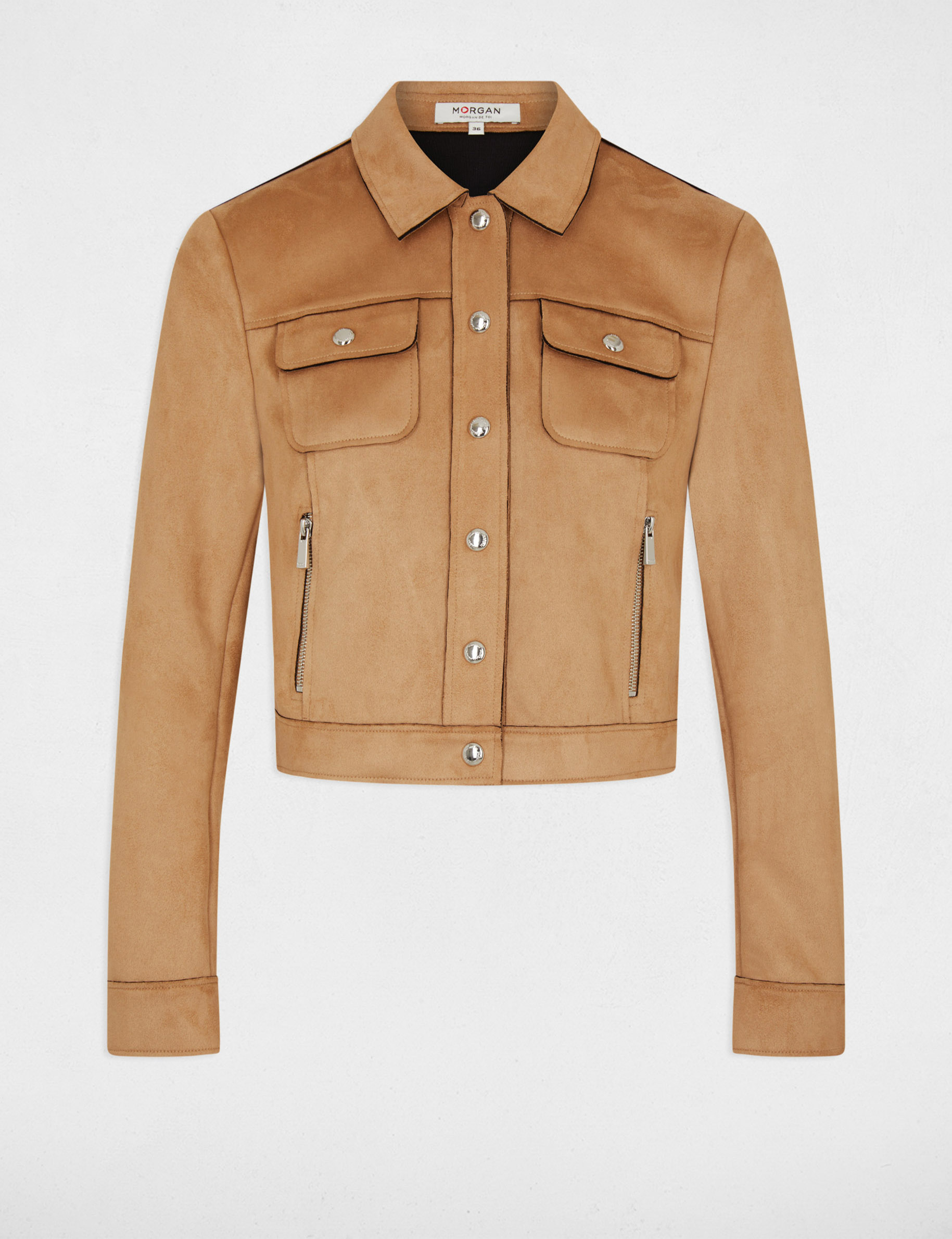 Blouson suédine boutonné camel femme