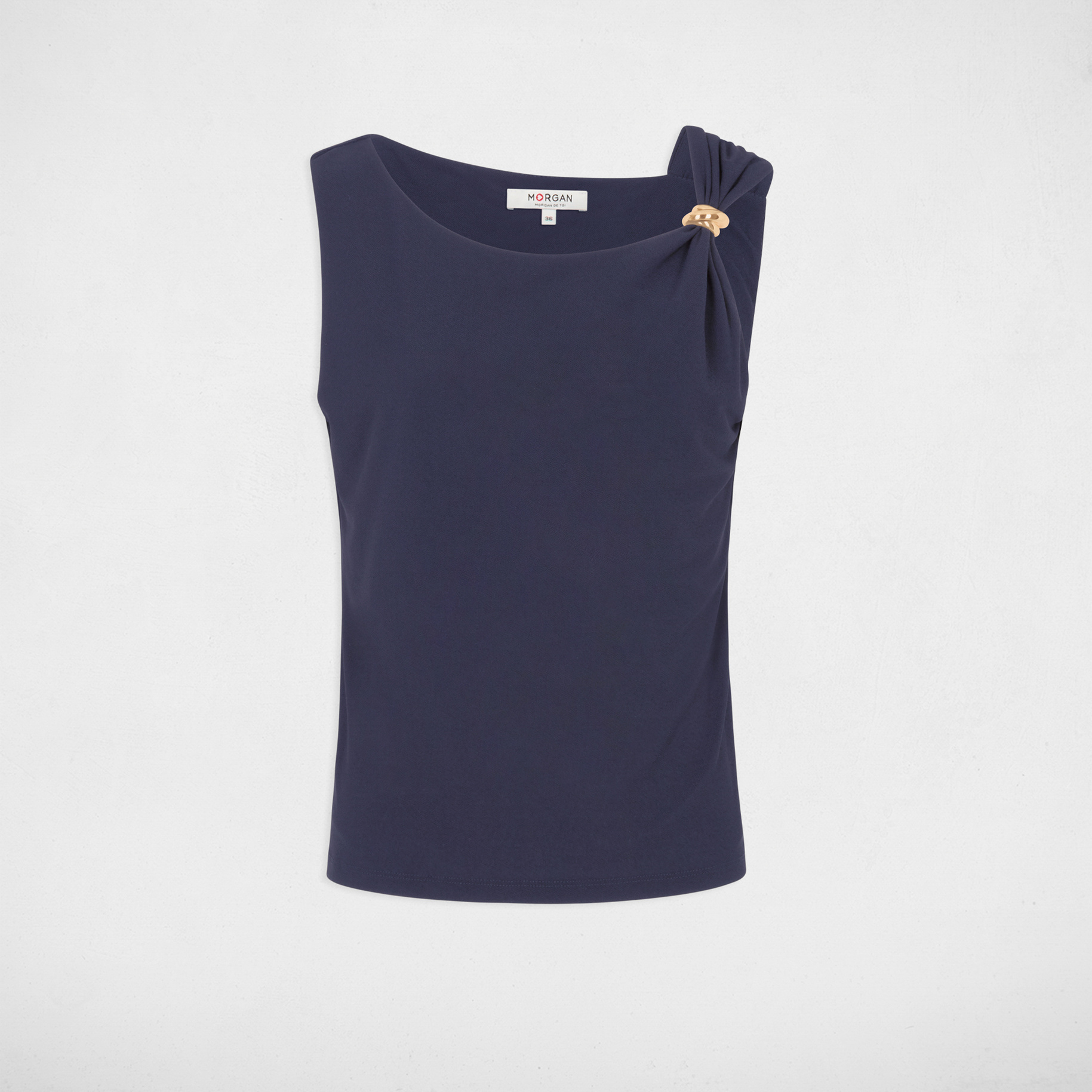 Asymmetrisch T-shirt met sieraad marineblauw vrouw