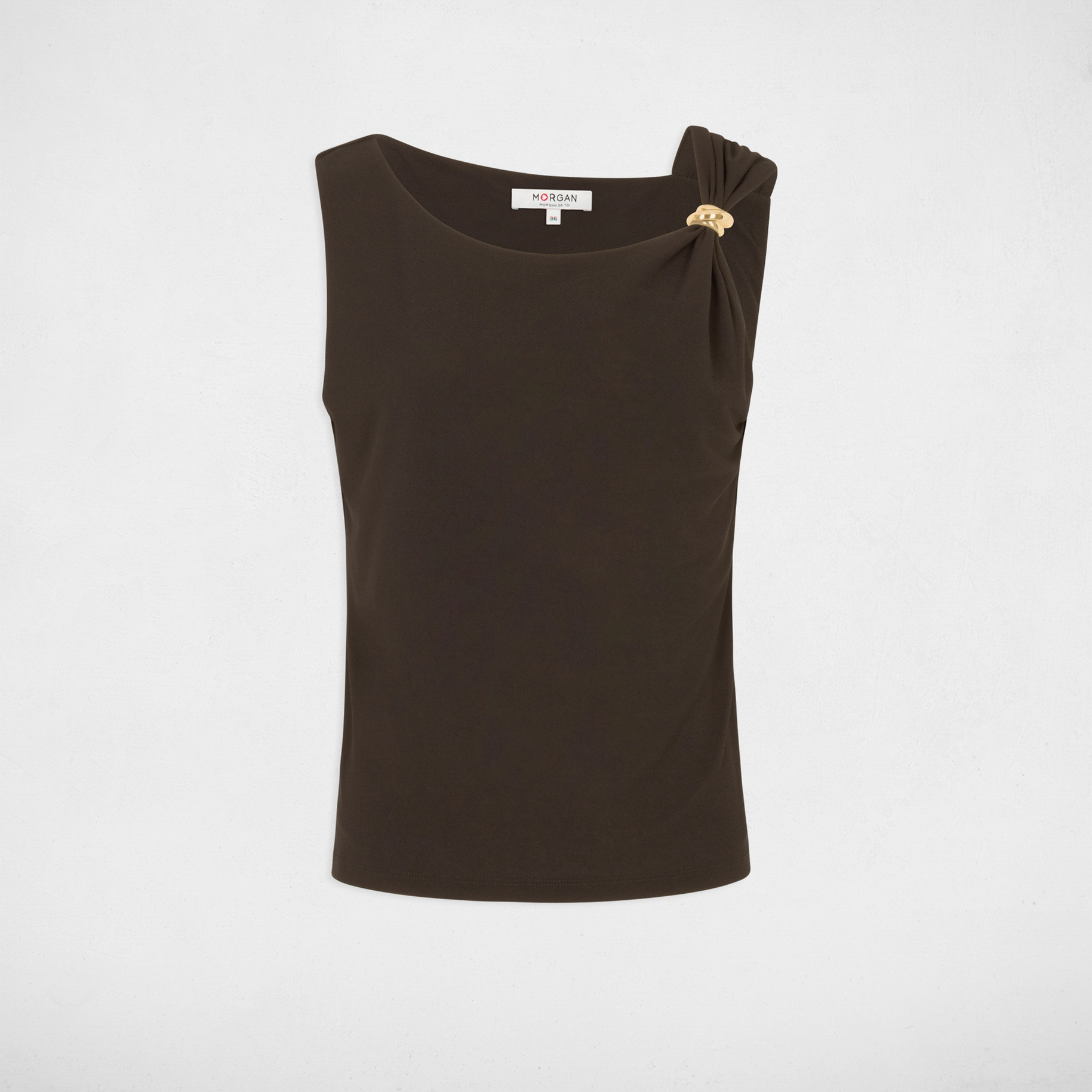Asymmetrisch T-shirt met sieraad donker bruin vrouw
