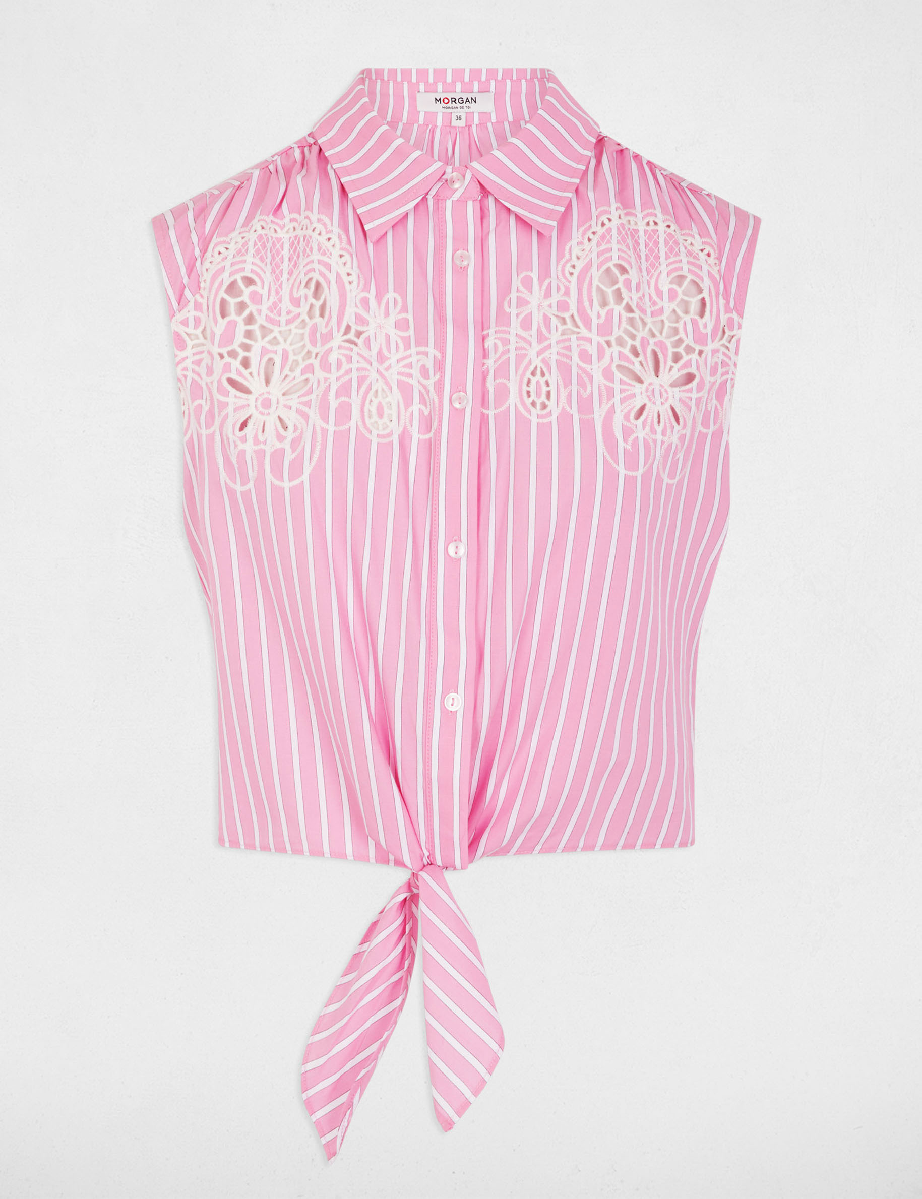 Chemise nou&eacute;e sans manches rose femme