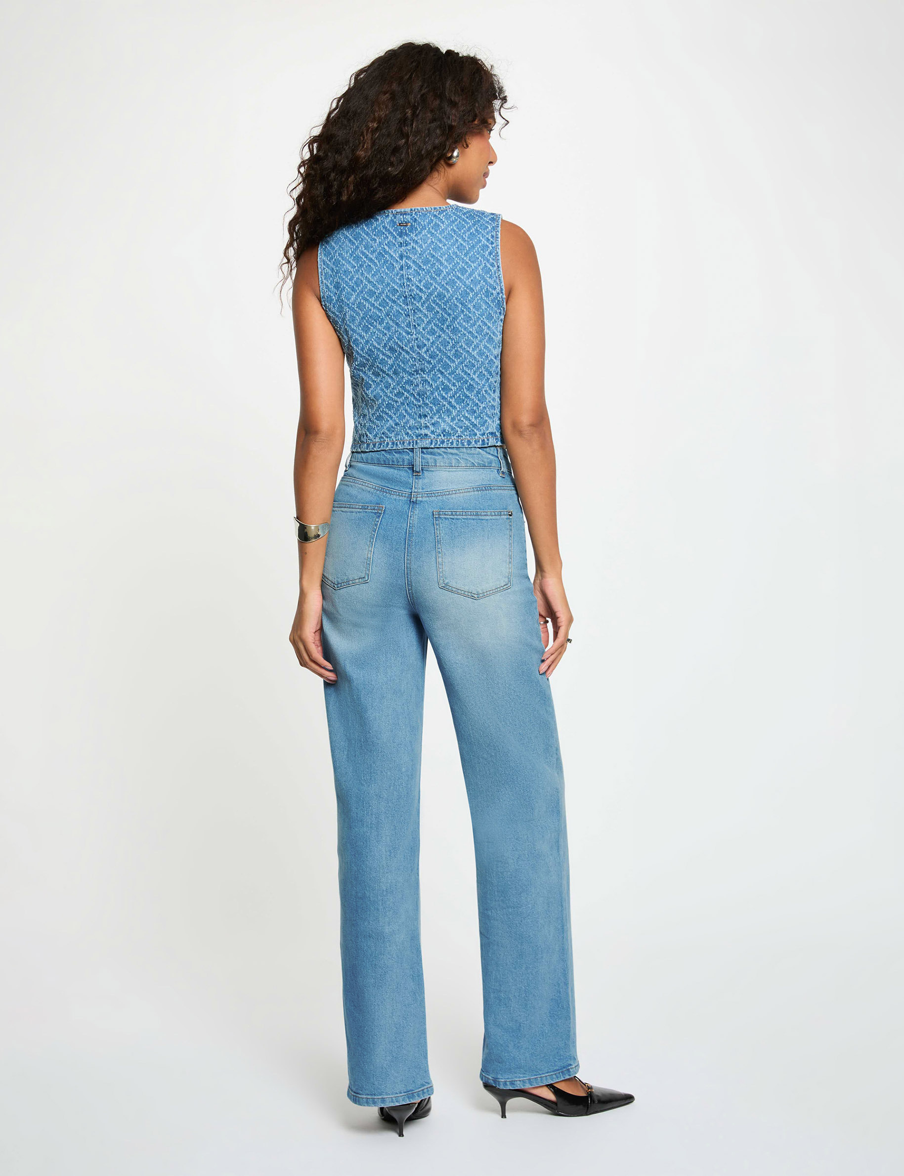 Gilet jean sans manches denim stone femme