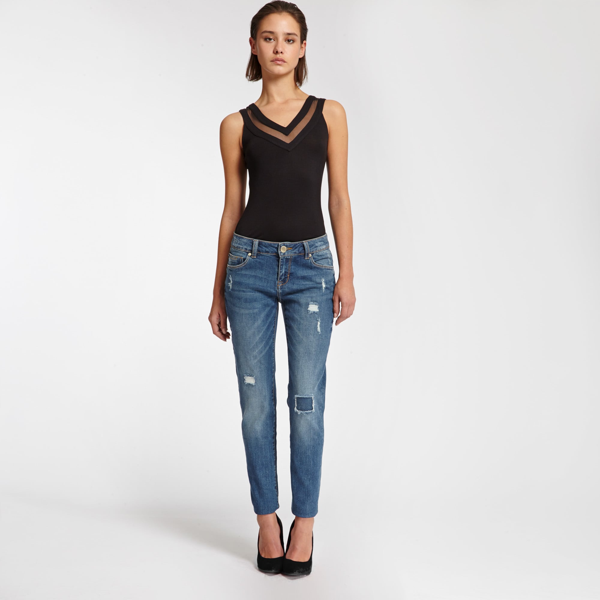 Jersey en tule top zwart vrouw