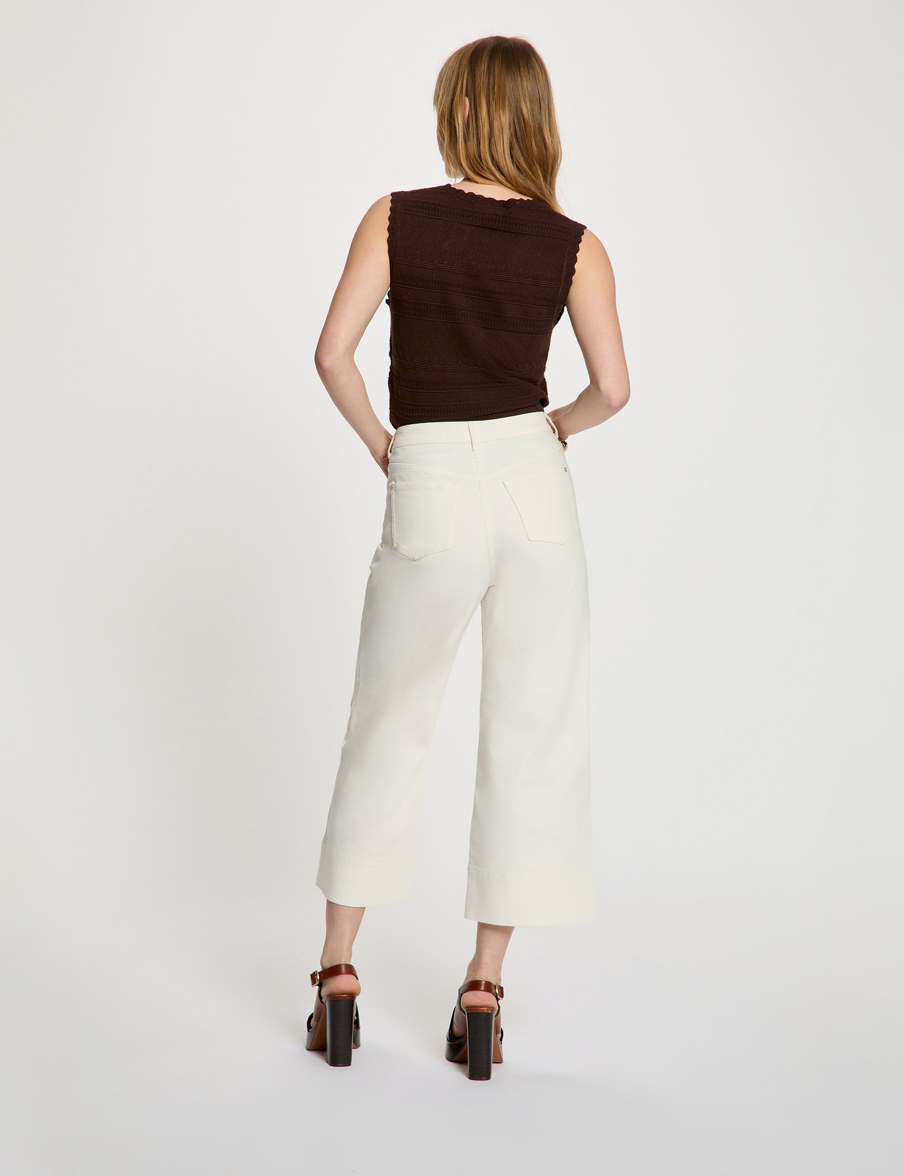 Wijde high-waist broek helder wit vrouw