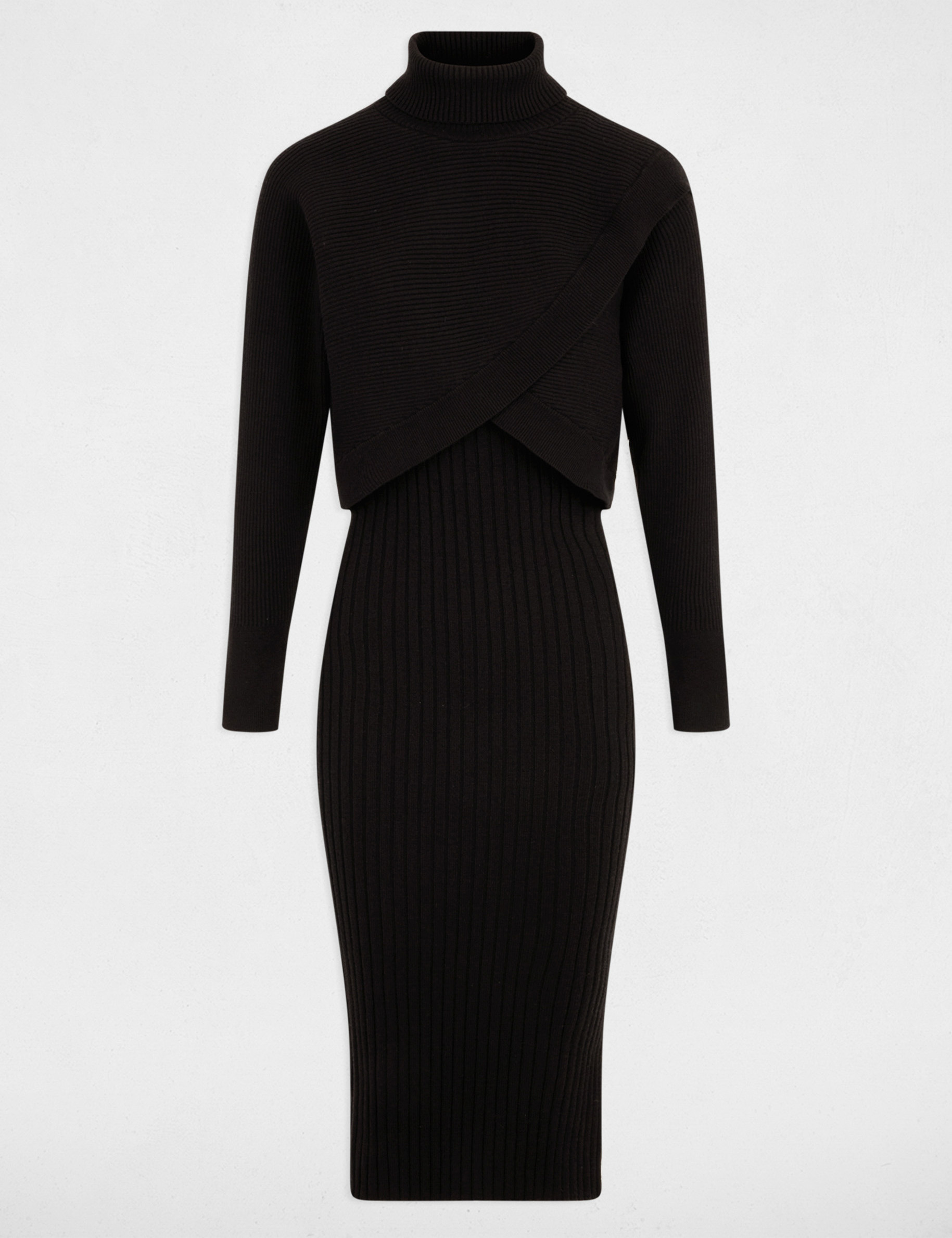 Robe tricot col roul&eacute; noir femme