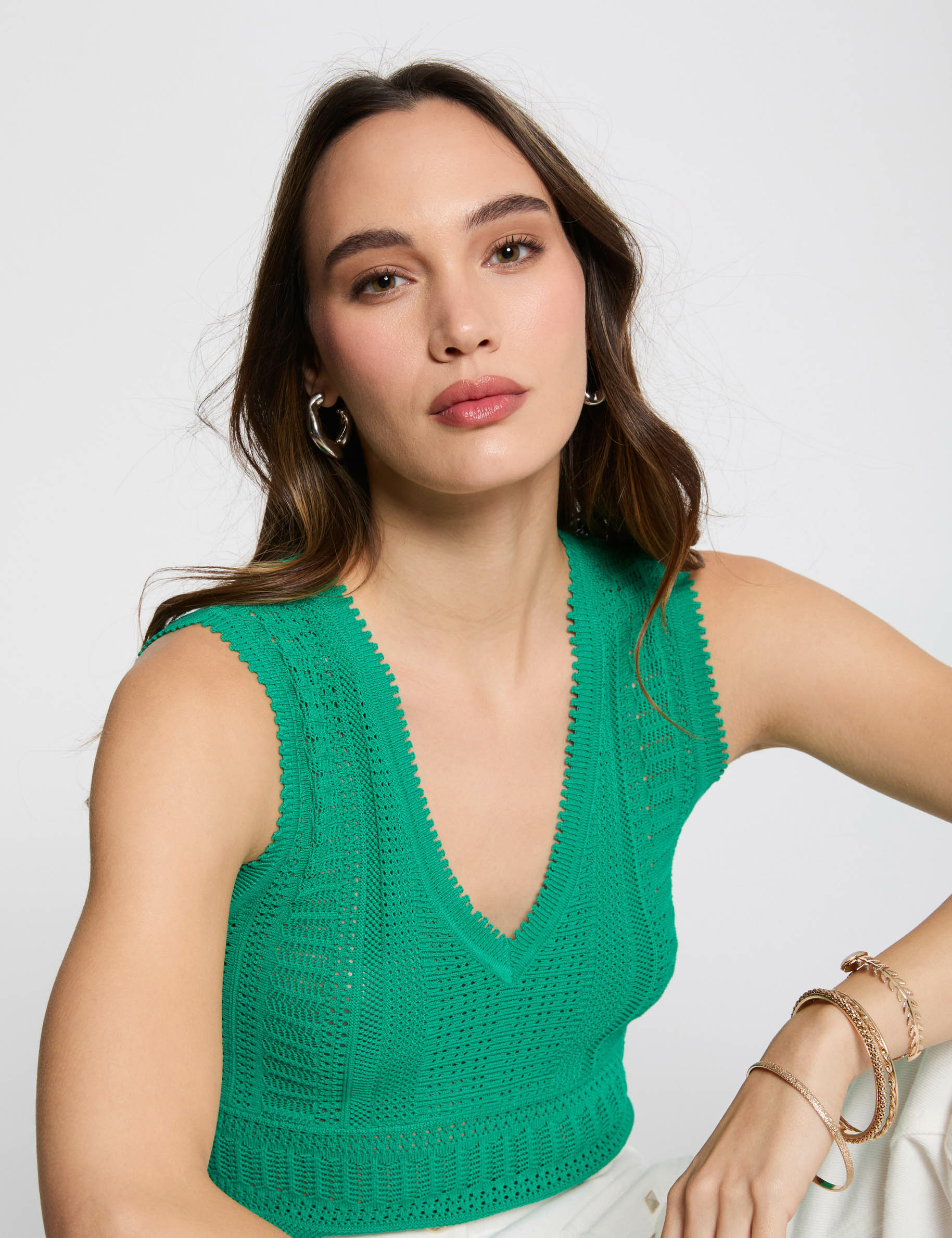 pull sans manches ajoure vert emeraude femme Pull sans manches ajouré vert émeraude femme
