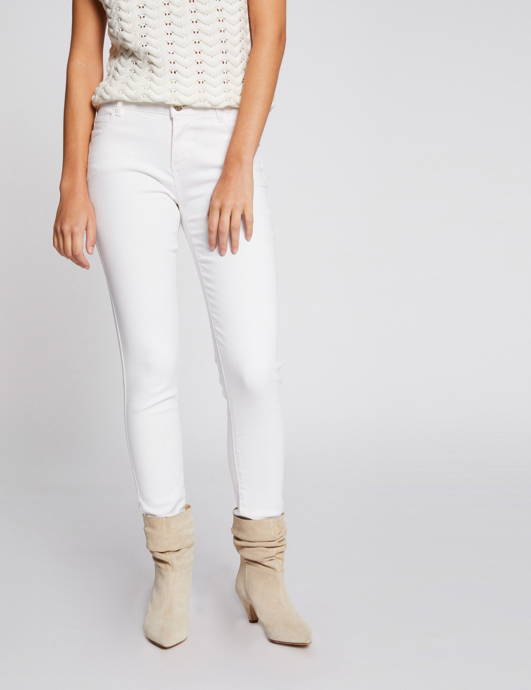 Skinny jeans met lage taille ecru vrouw
