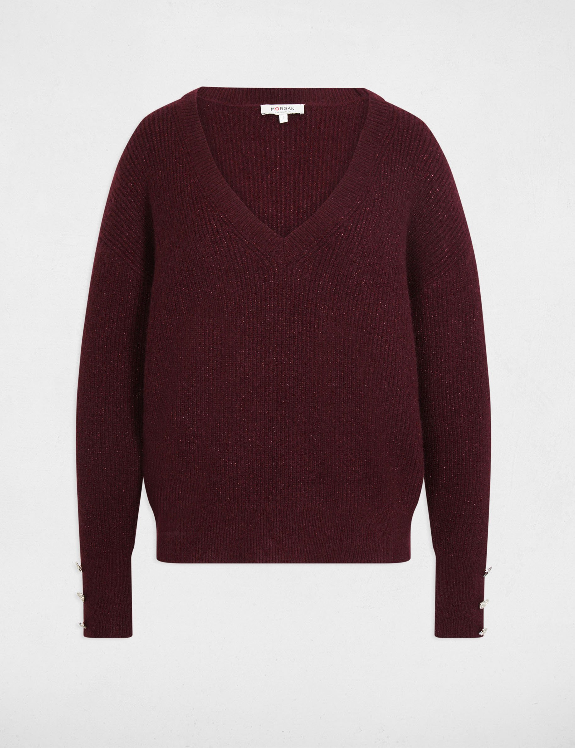 Pull col en V oversize prune femme